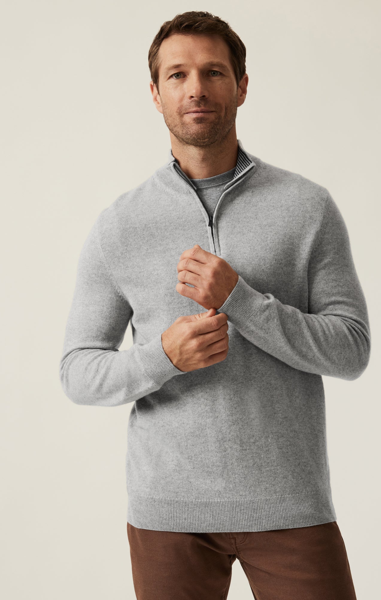 34 Heritage Men's Cashmere Quarter Zip Sweater In Grey Melange