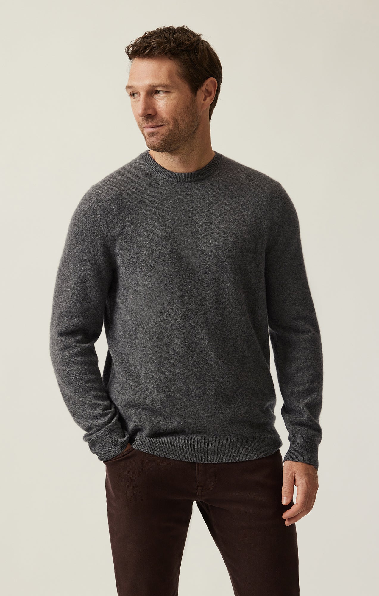 34 Heritage Men's Cashmere Crew Neck Sweater In Charcoal