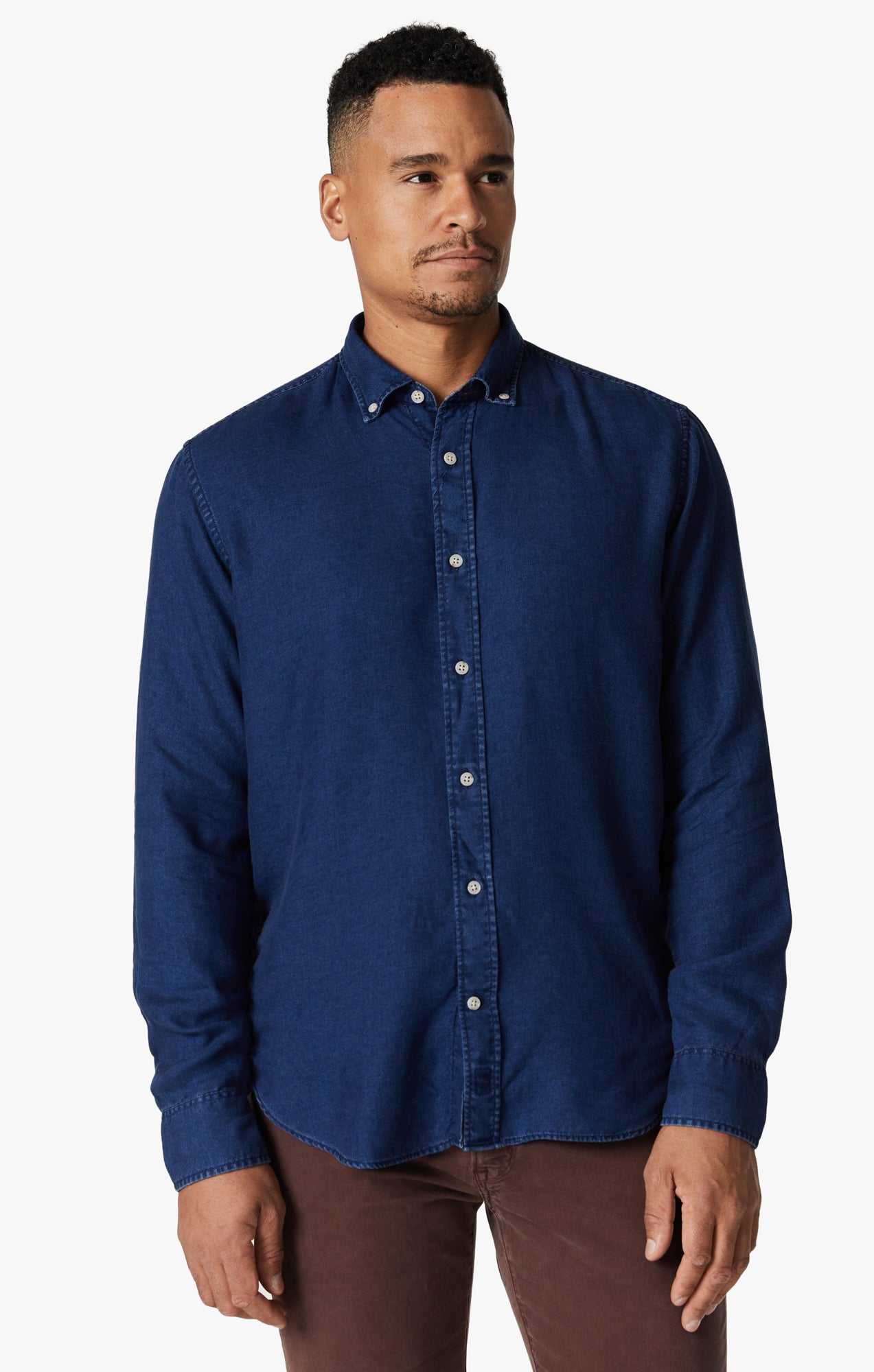Men's Denim Shirt In Mid Indigo 34 Heritage - Main Image