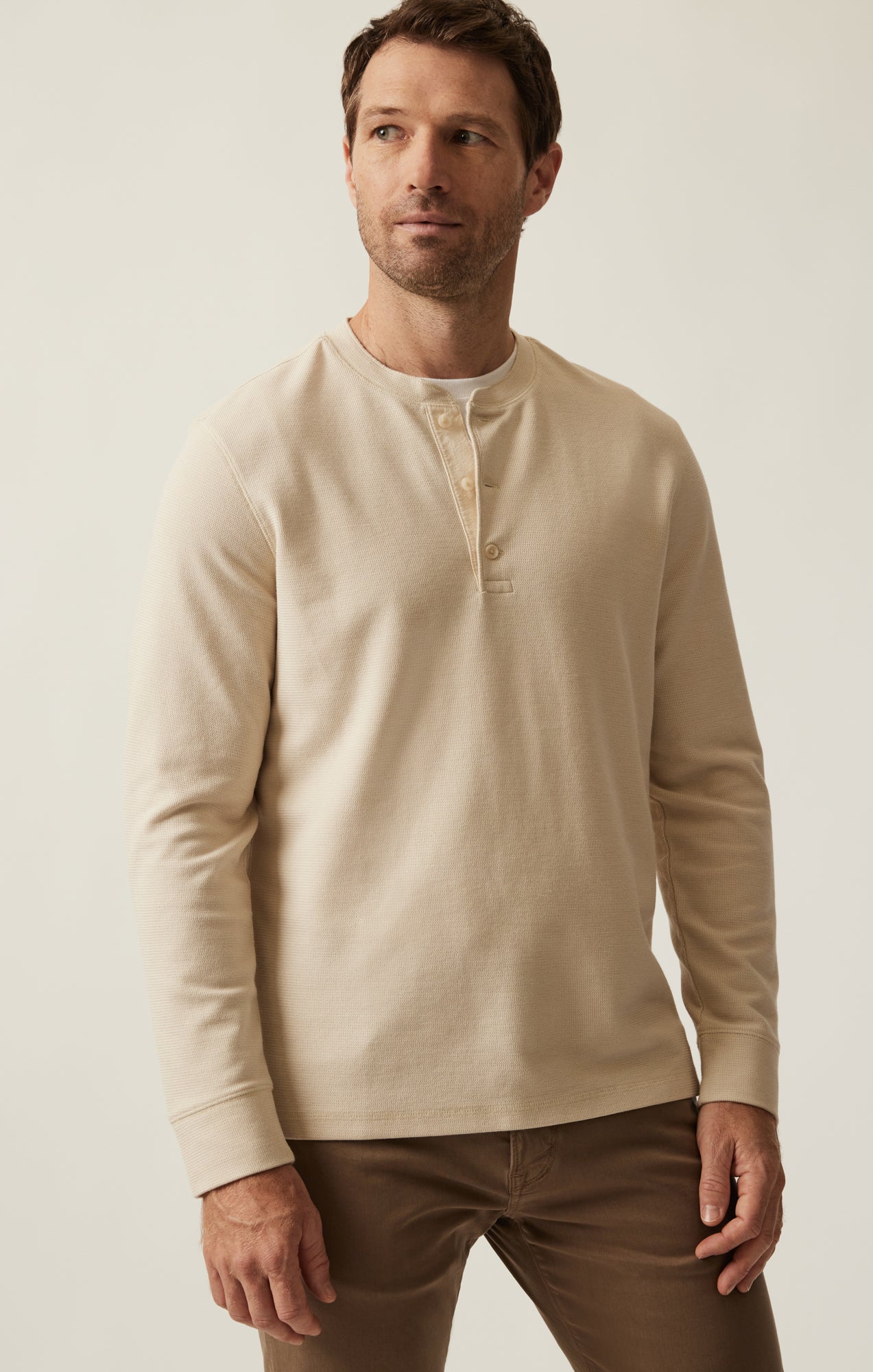 34 Heritage Men's Long Sleeve Henley In Oatmeal