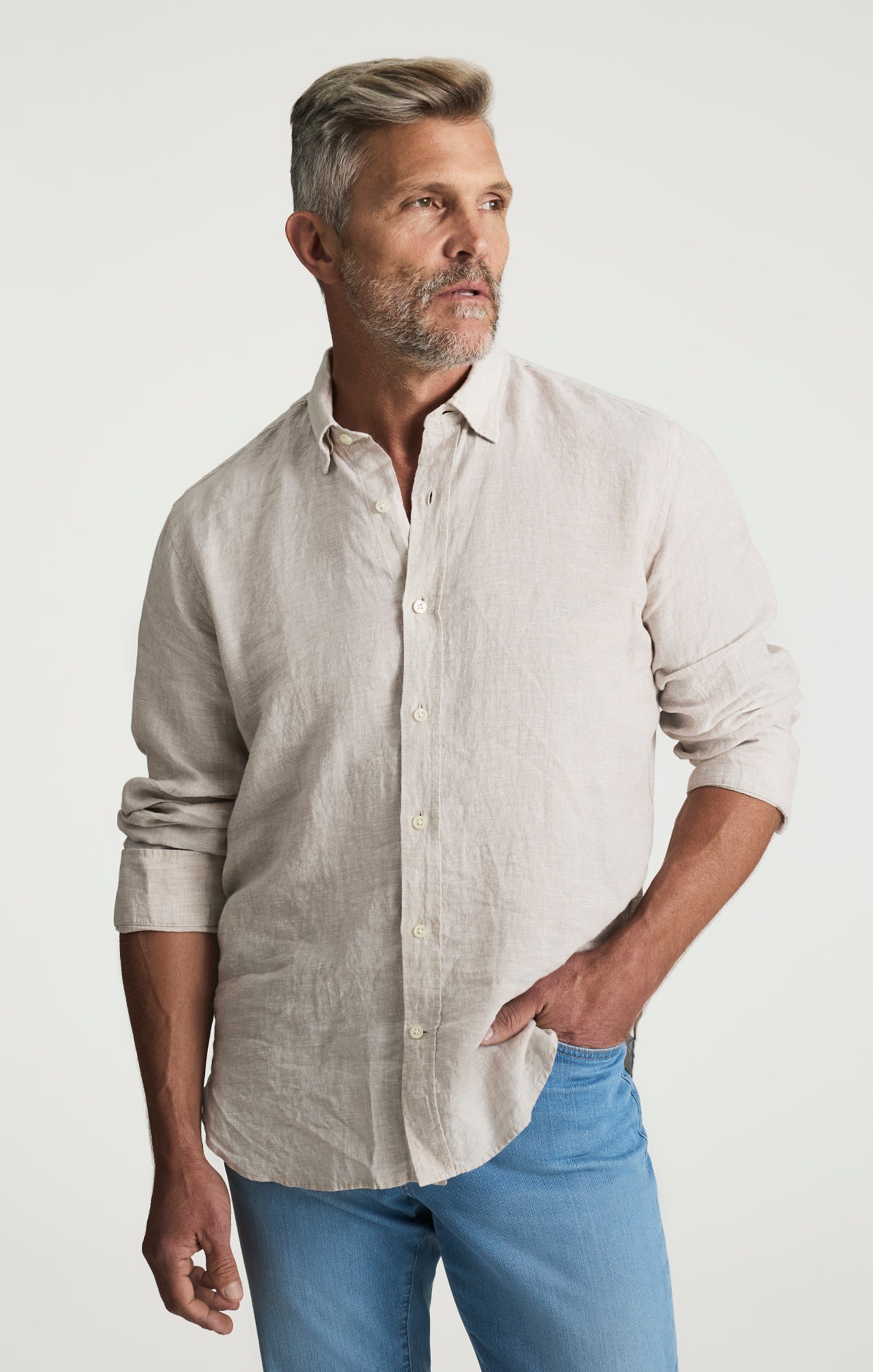 Men's Linen Shirt In Beige, M