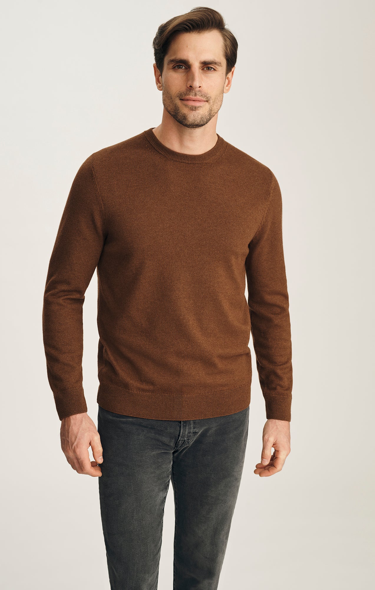 ブラウンニット 34 Heritage Men's Cashmere Crew Neck Sweater In Coffee