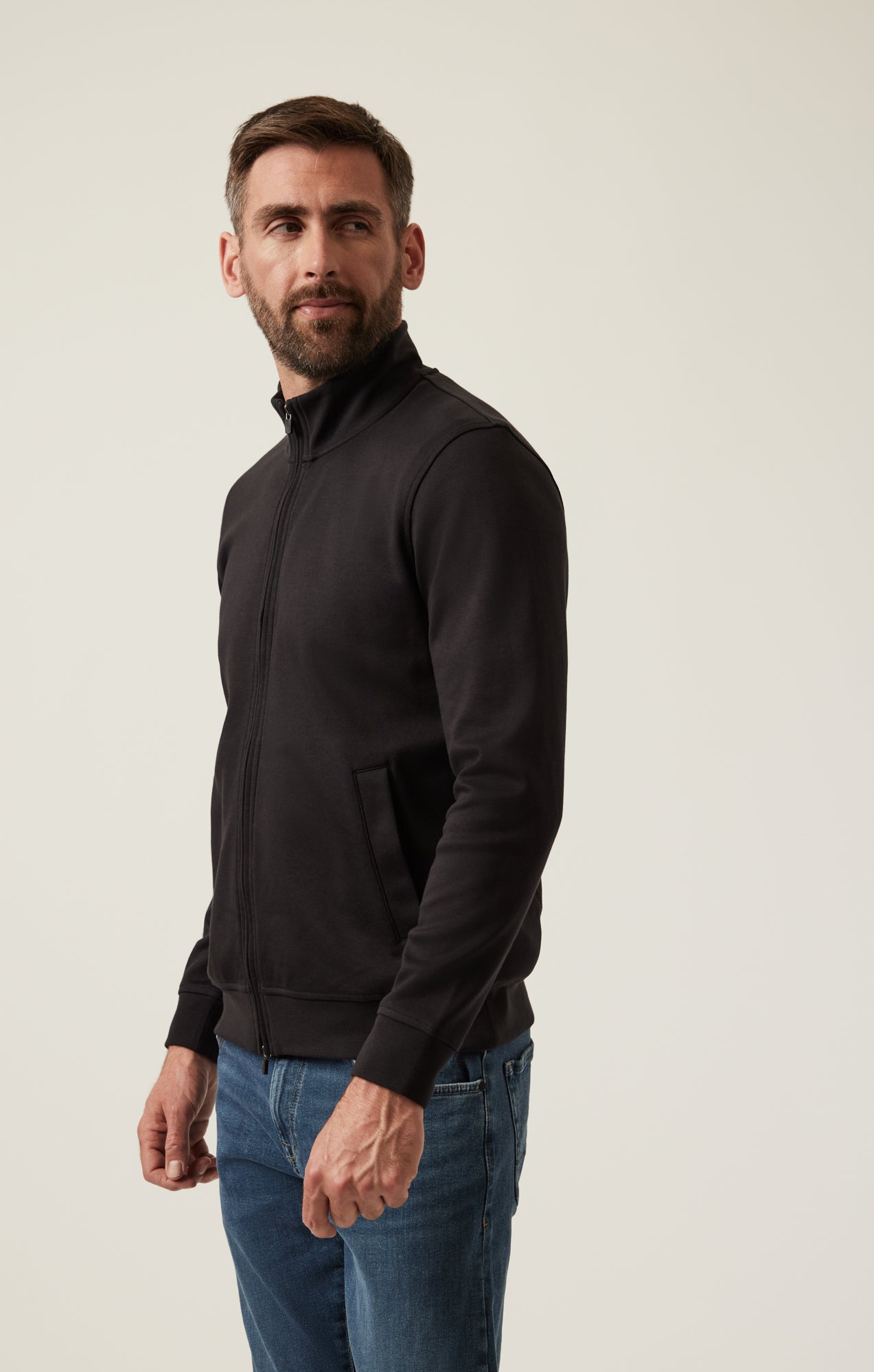 34 Heritage Men's High Neck Zip-Up Sweater In Black