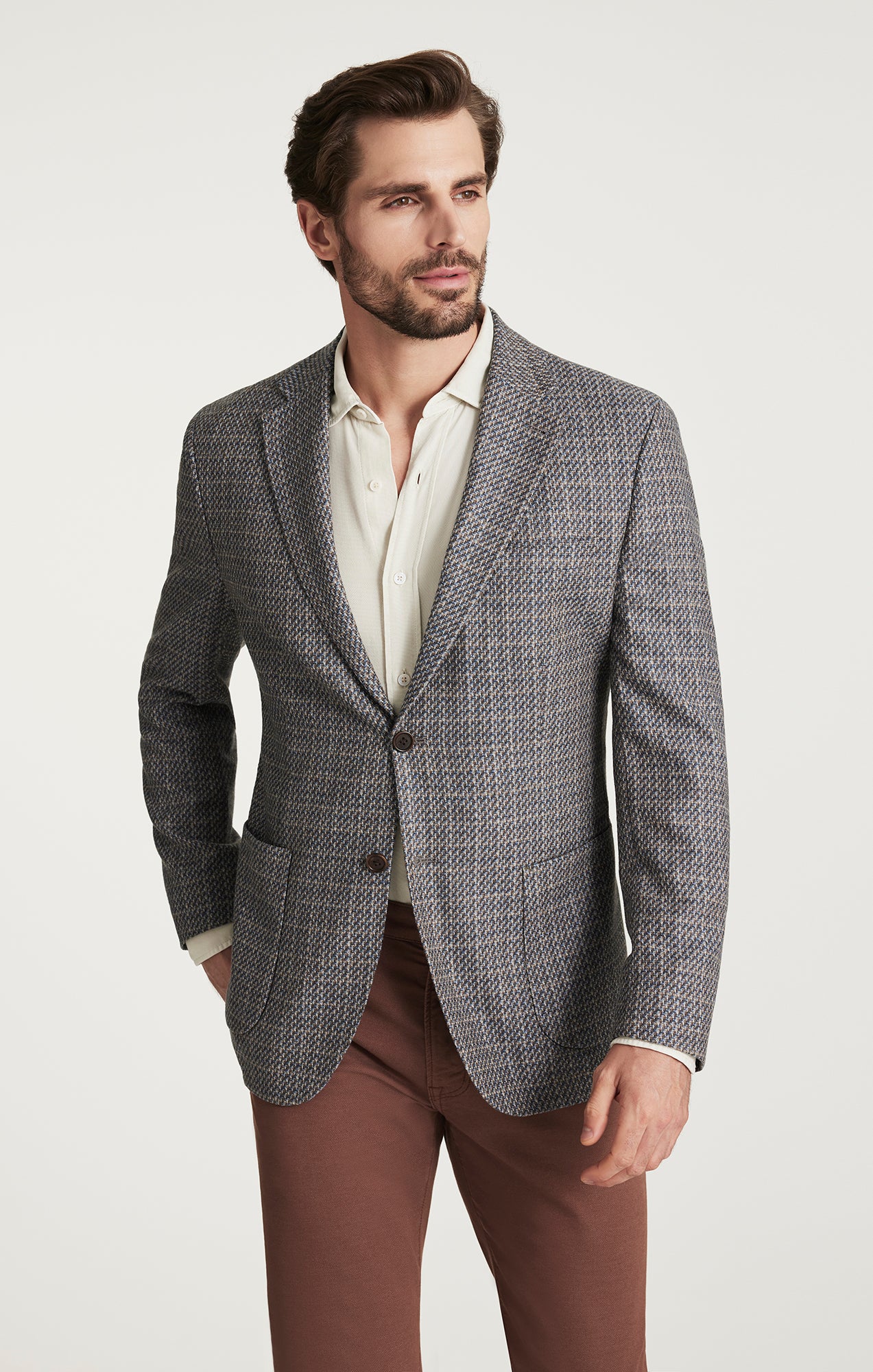 Men's Matteo Mini Checked Blazer in Dark Blue, 54