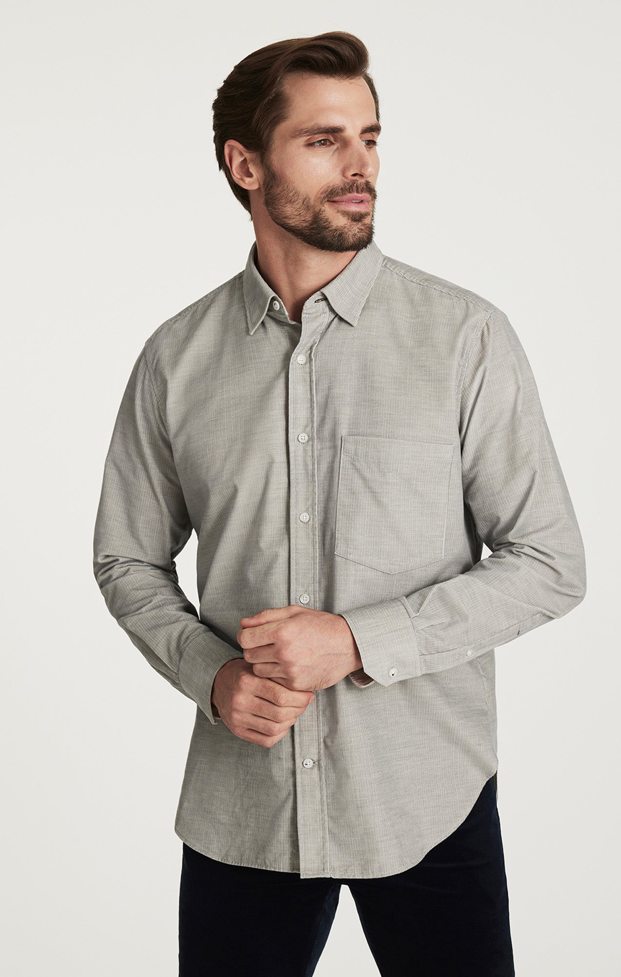 34 Heritage Men's Corduroy Pocket Shirt in Grey