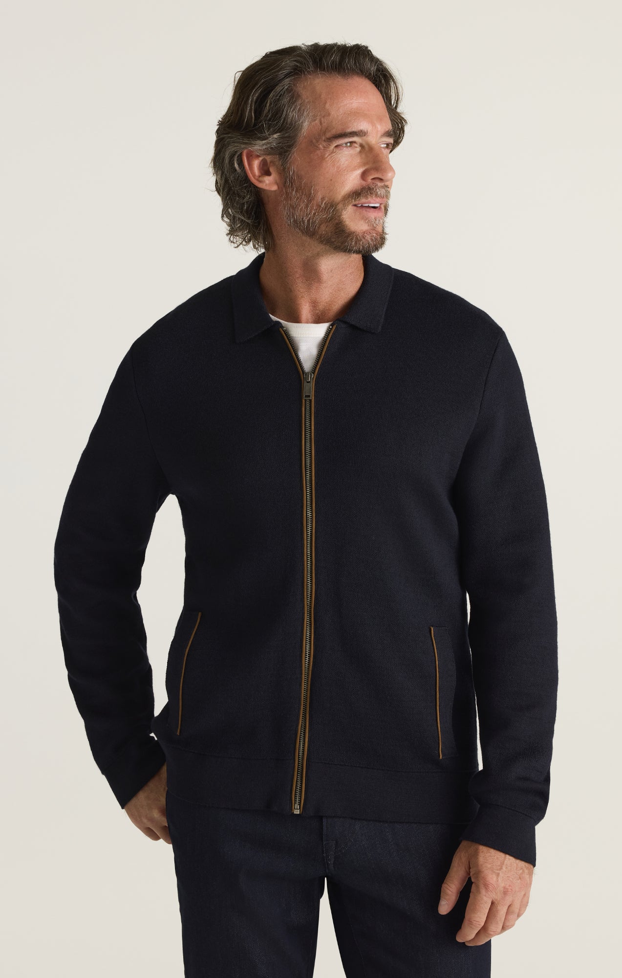 34 Heritage Men's Zip Up Cardigan in Navy