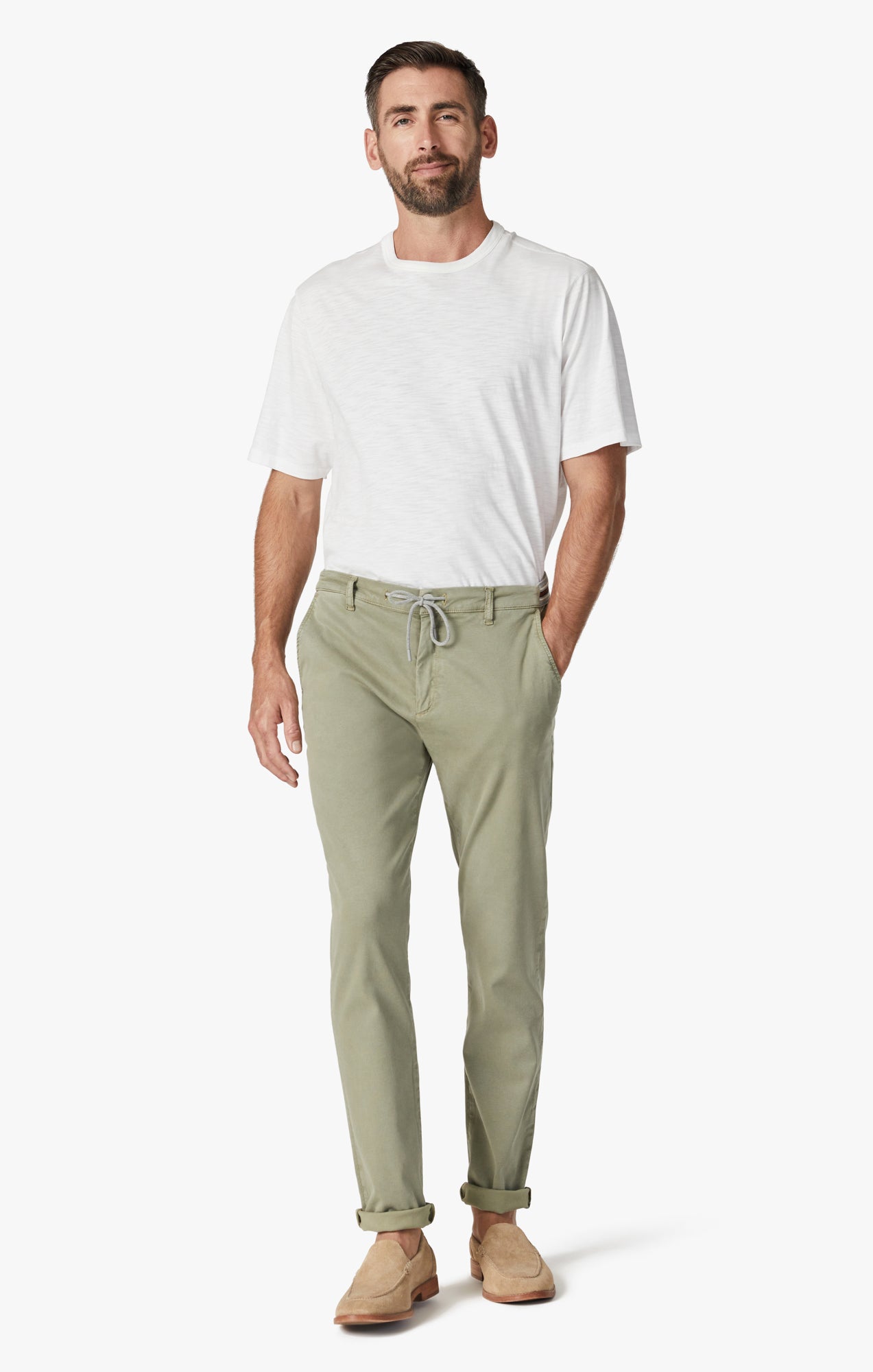 Formia Drawstring Chino Pants In Moss Green Soft Touch – 34 Heritage