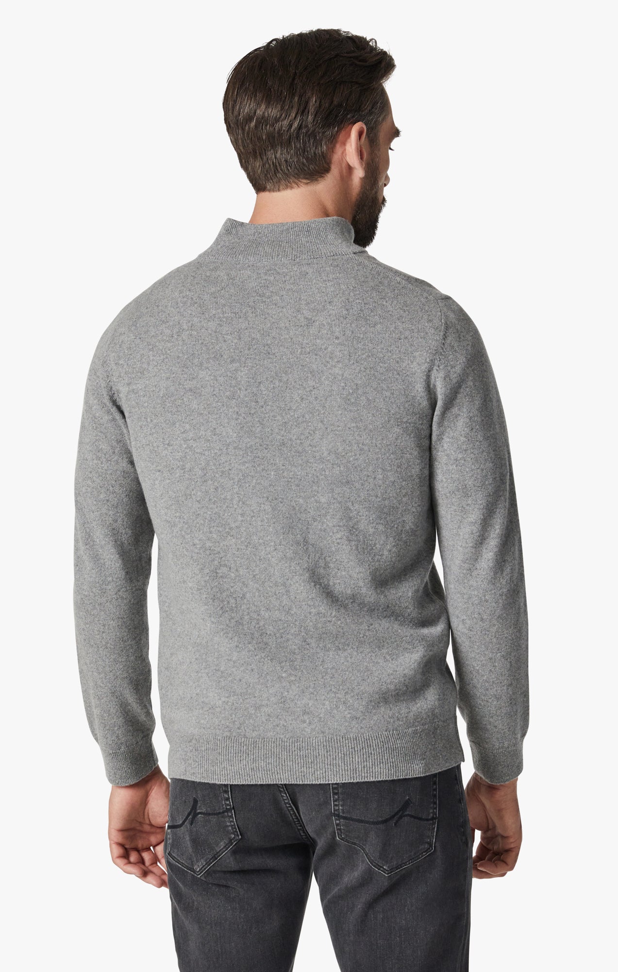 Cashmere Quarter Zip Sweater In Grey Melange Image 3