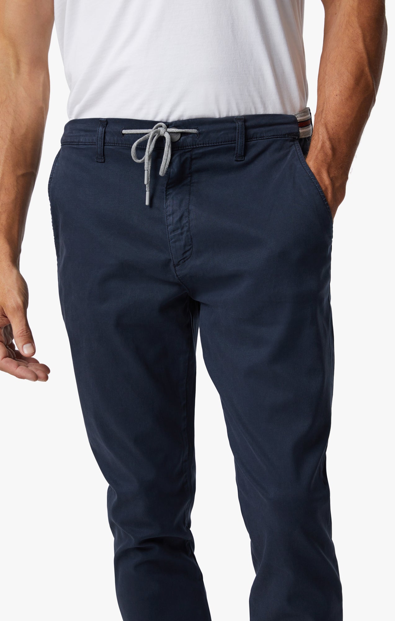 Formia Drawstring Chino Pants In Navy Soft Touch Image 6