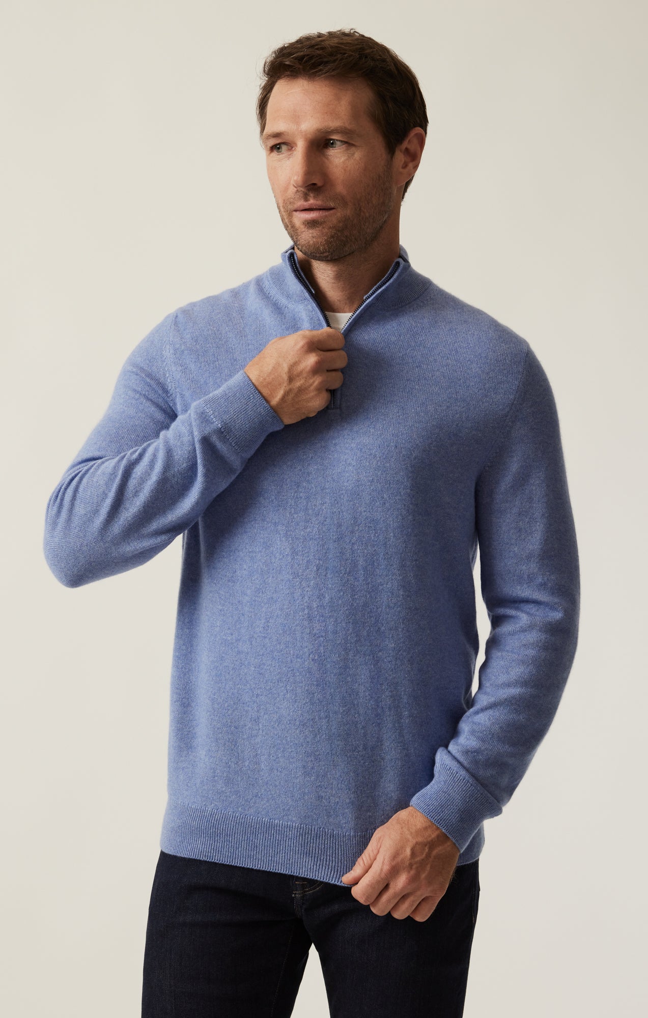 34 Heritage Men's Cashmere Quarter Zip Sweater In Skipper Blue