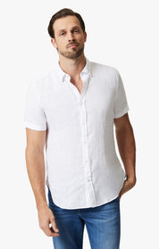 Linen Short Sleeve Shirt In Bright White