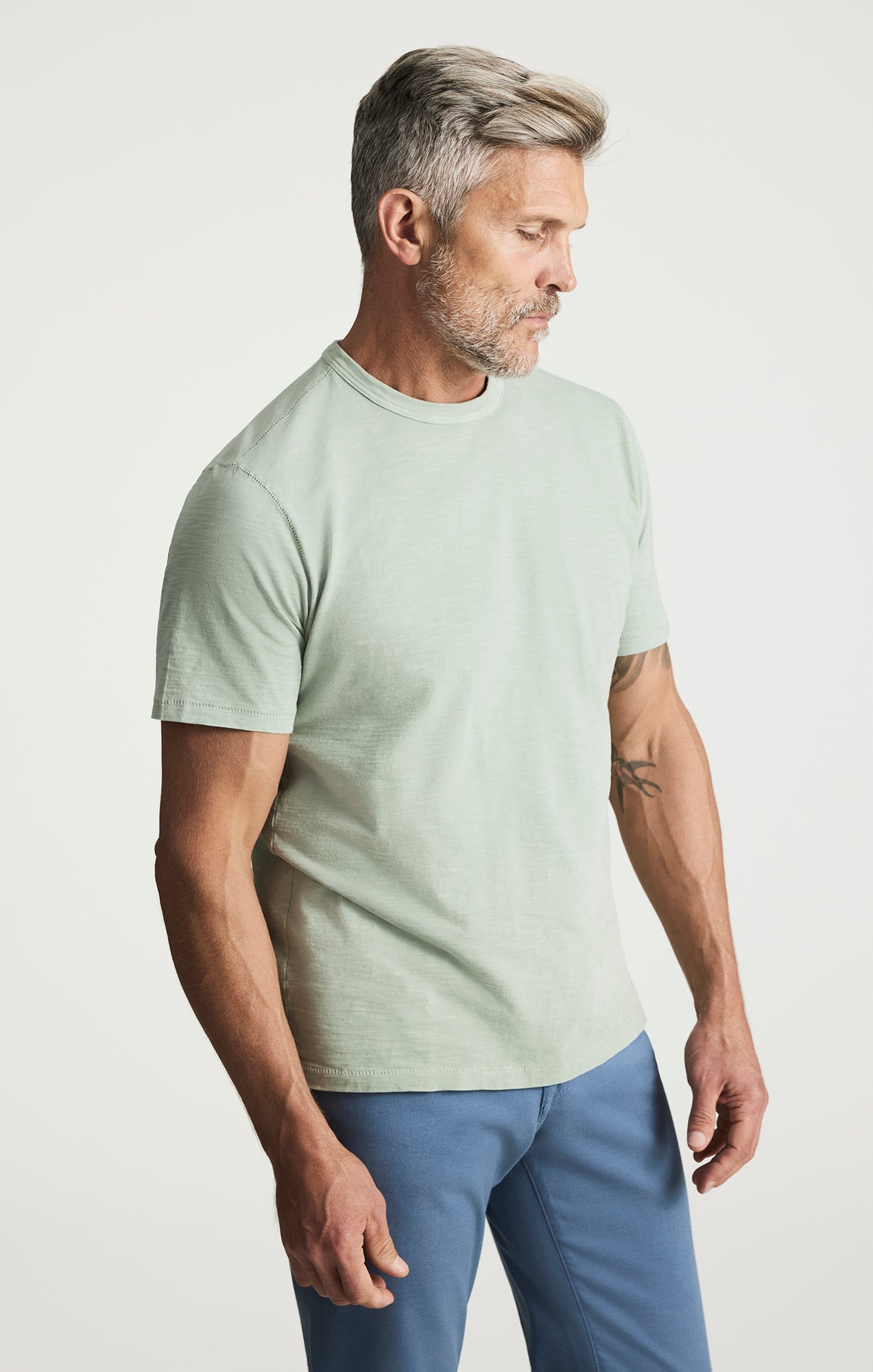 Slub Crew Neck T-Shirt In Iceberg Green