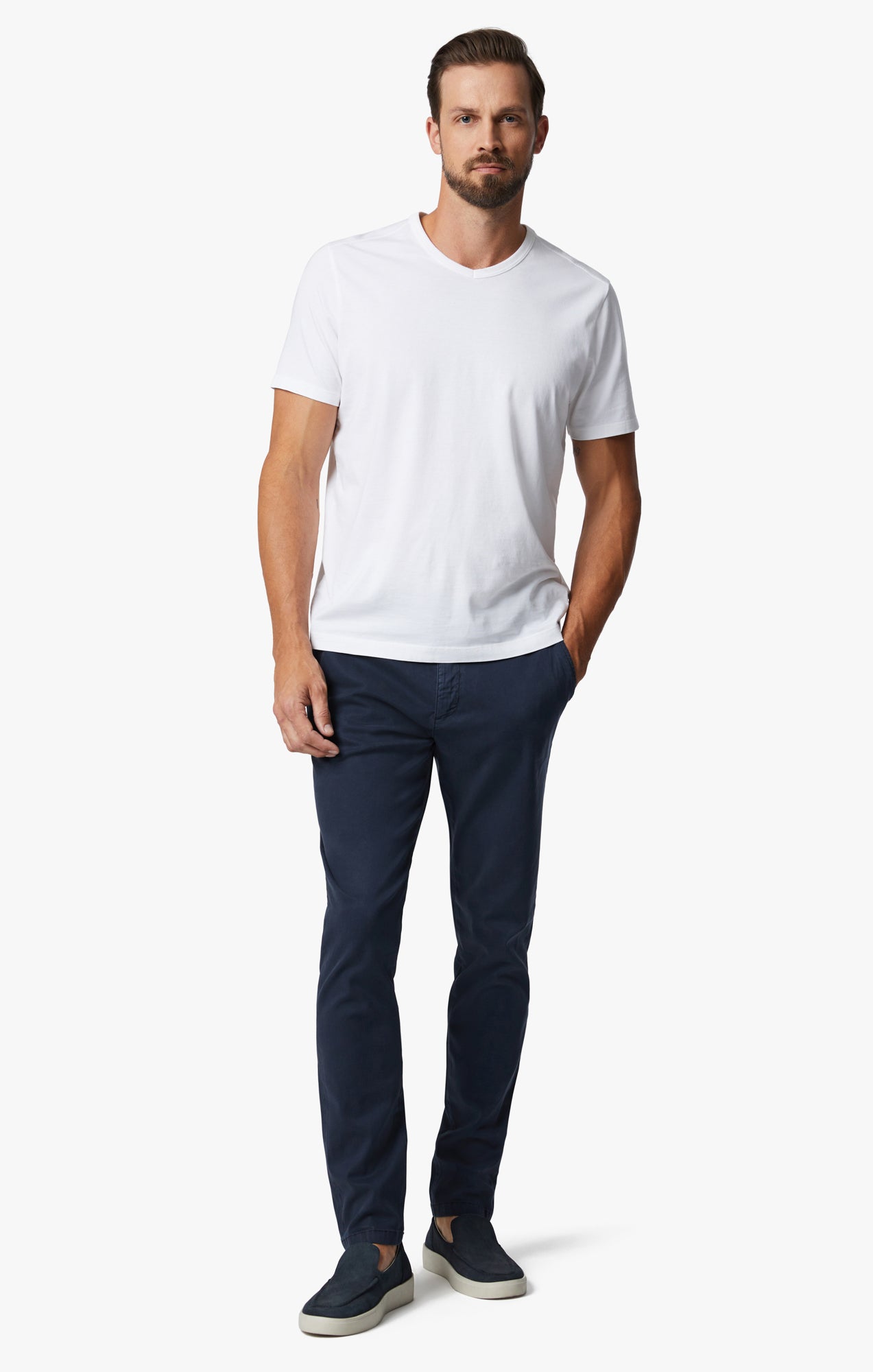 Formia Drawstring Chino Pants In Navy Soft Touch Image 2