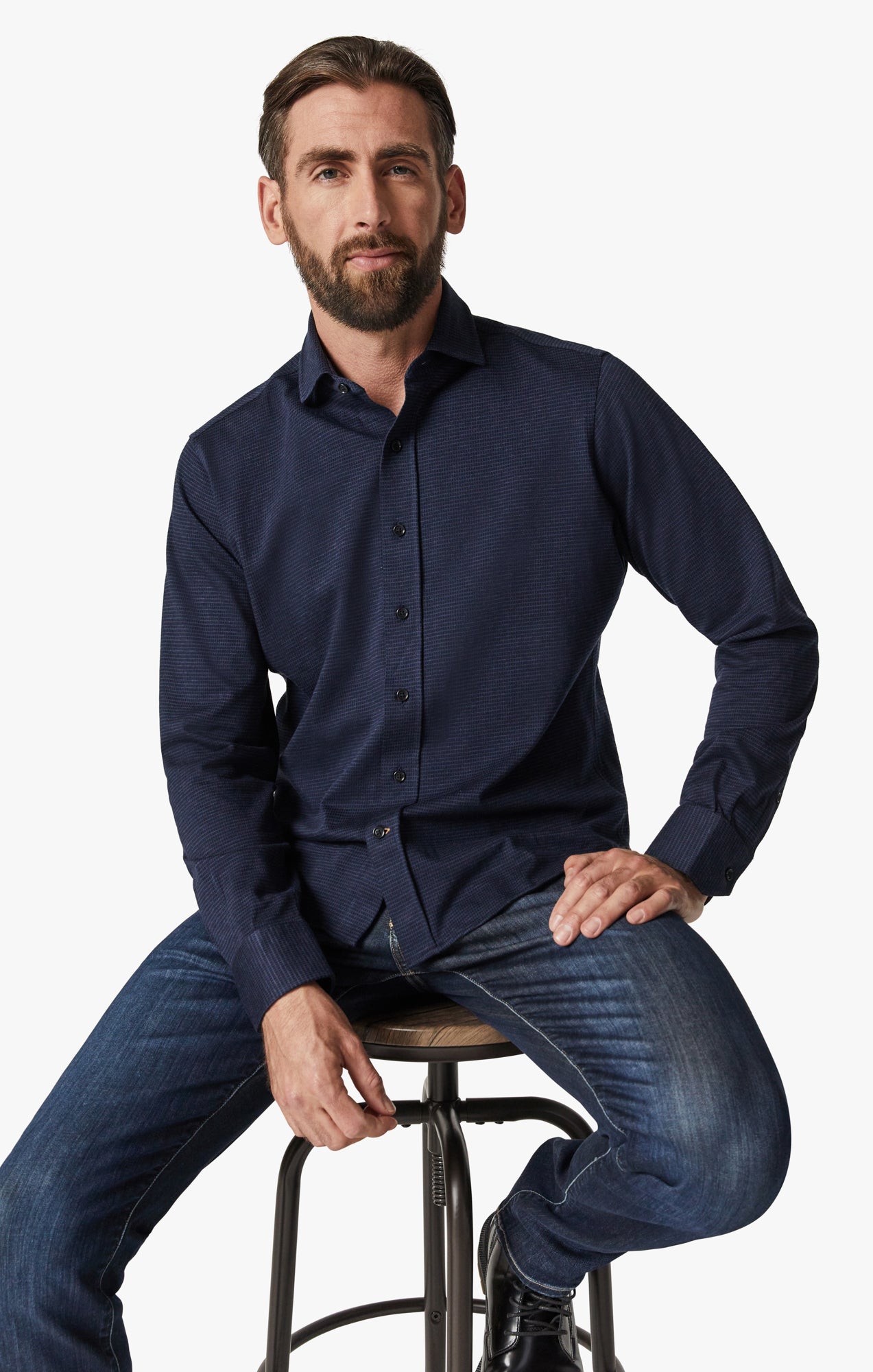 Structured Shirt In Navy Blue Image 7