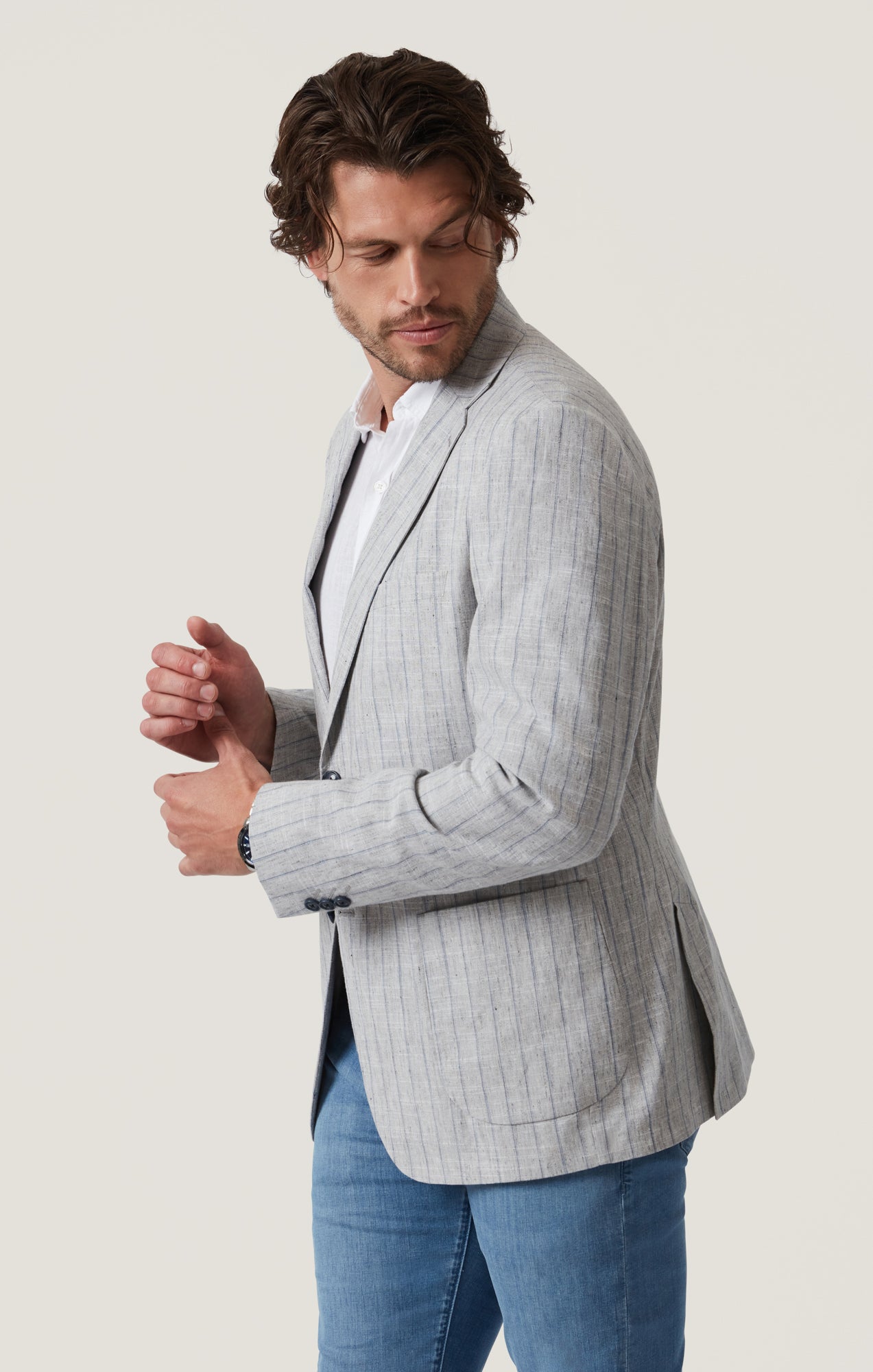 Matteo Checked Blazer in Grey Melange