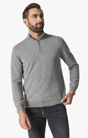 Cashmere Quarter Zip Sweater In Grey Melange