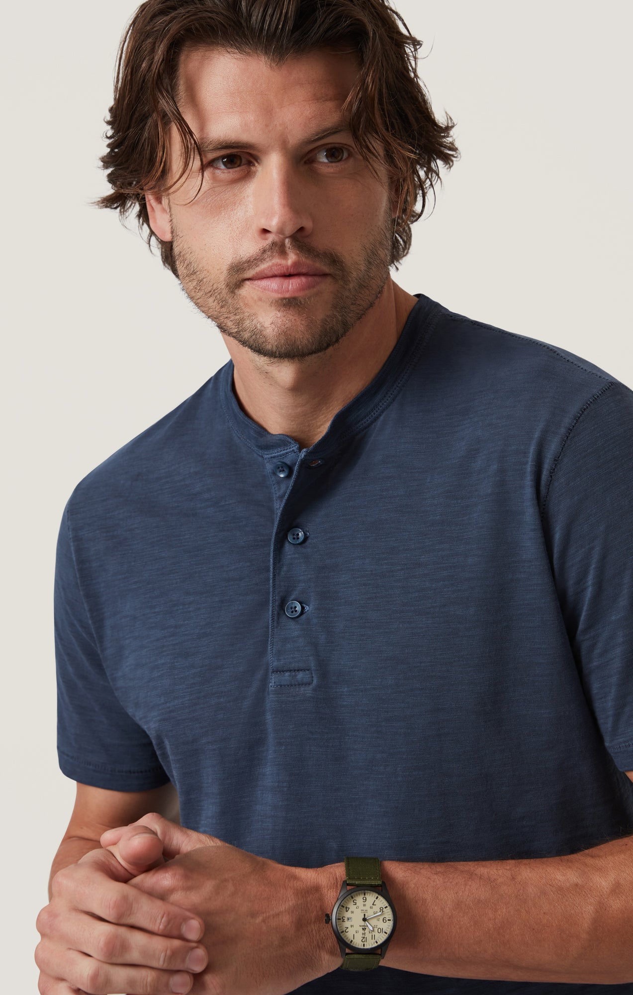 Slub Henley T-Shirt in Blue Night