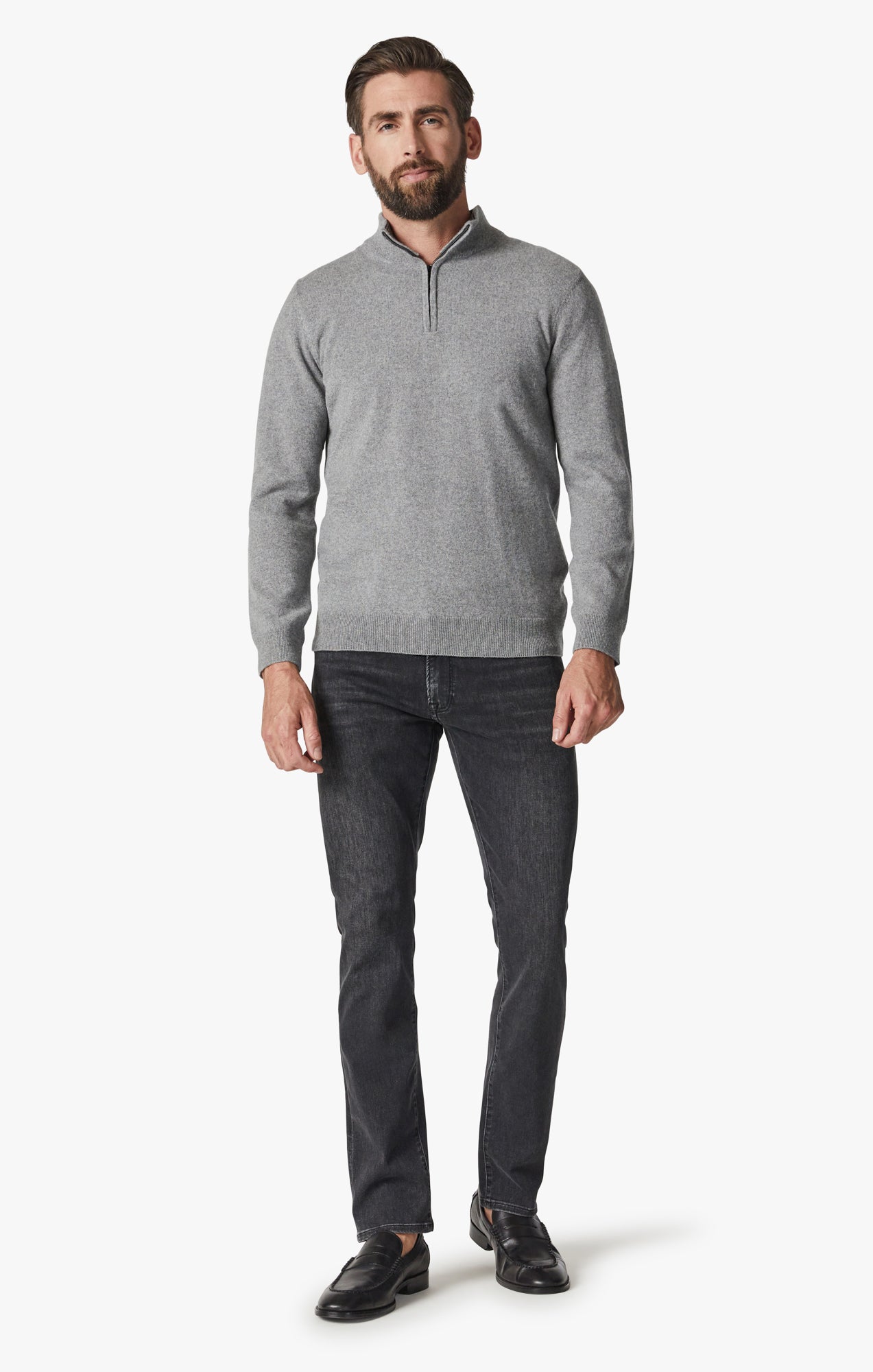 Cashmere Quarter Zip Sweater In Grey Melange Image 5