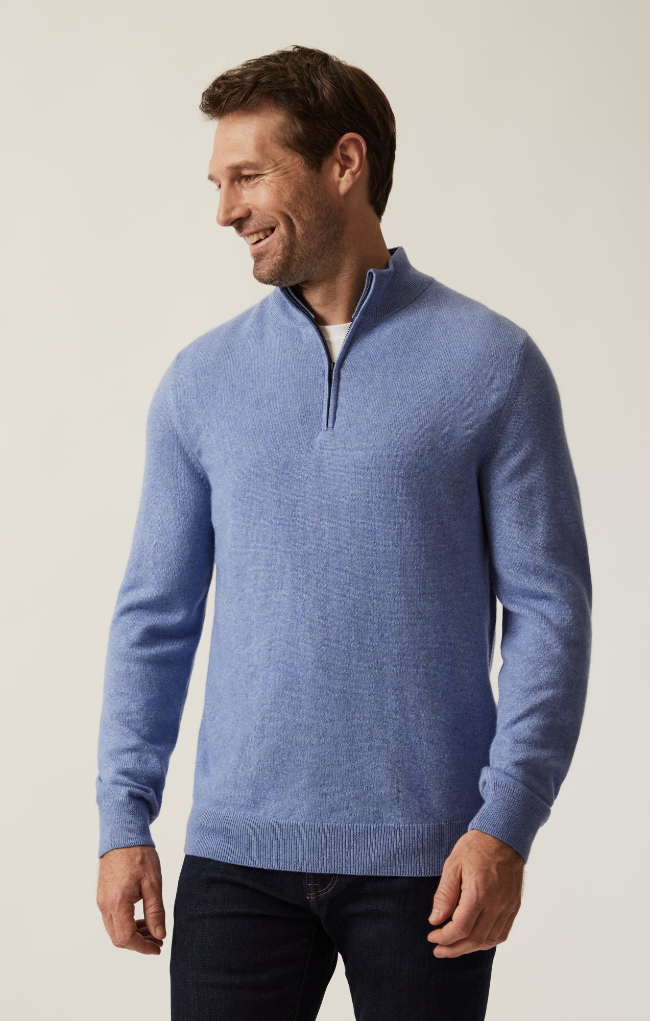 Men's Cashmere Quarter Zip Sweater In Skipper Blue, L