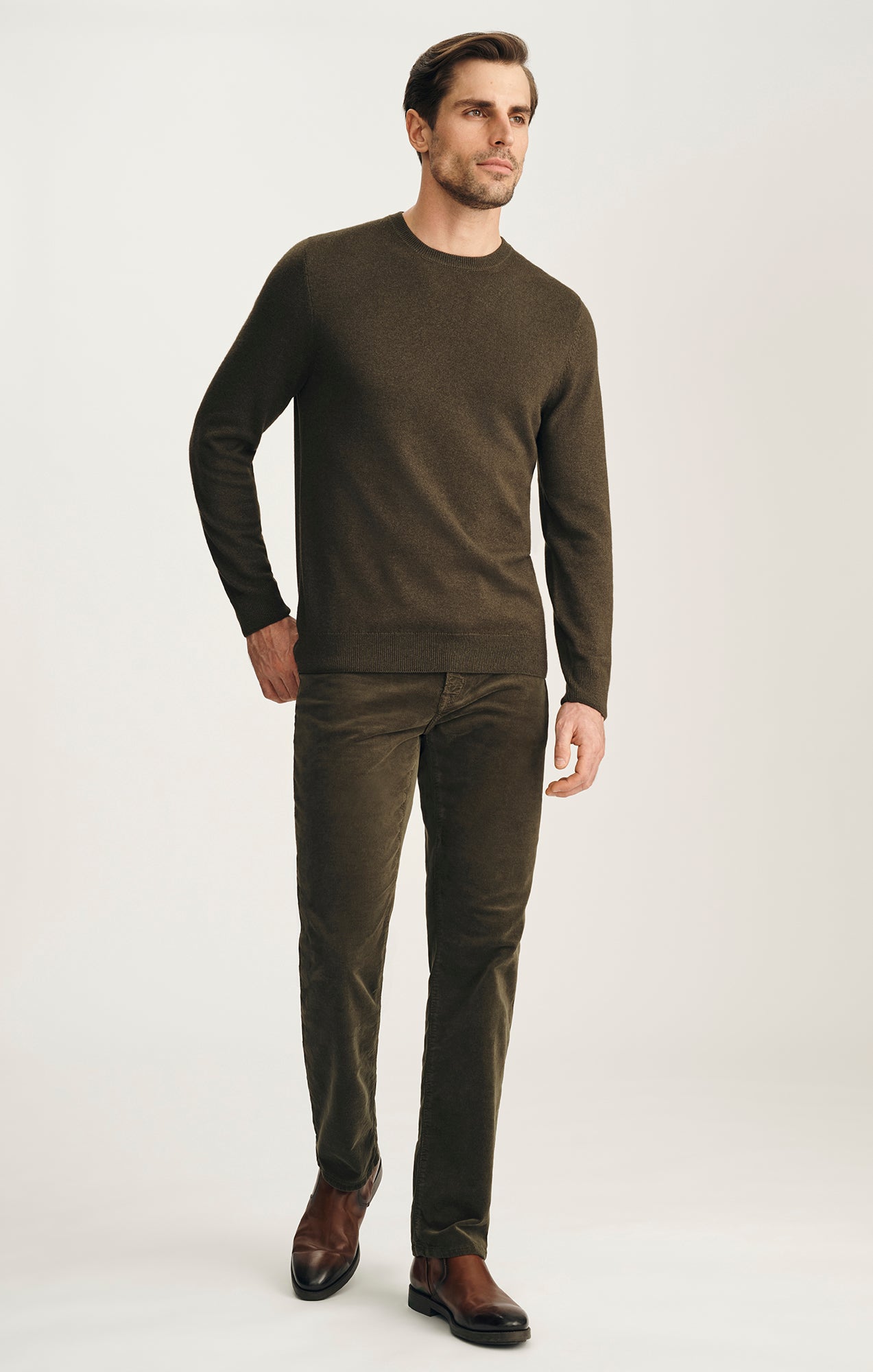 Cashmere Crew Neck Sweater In Khaki