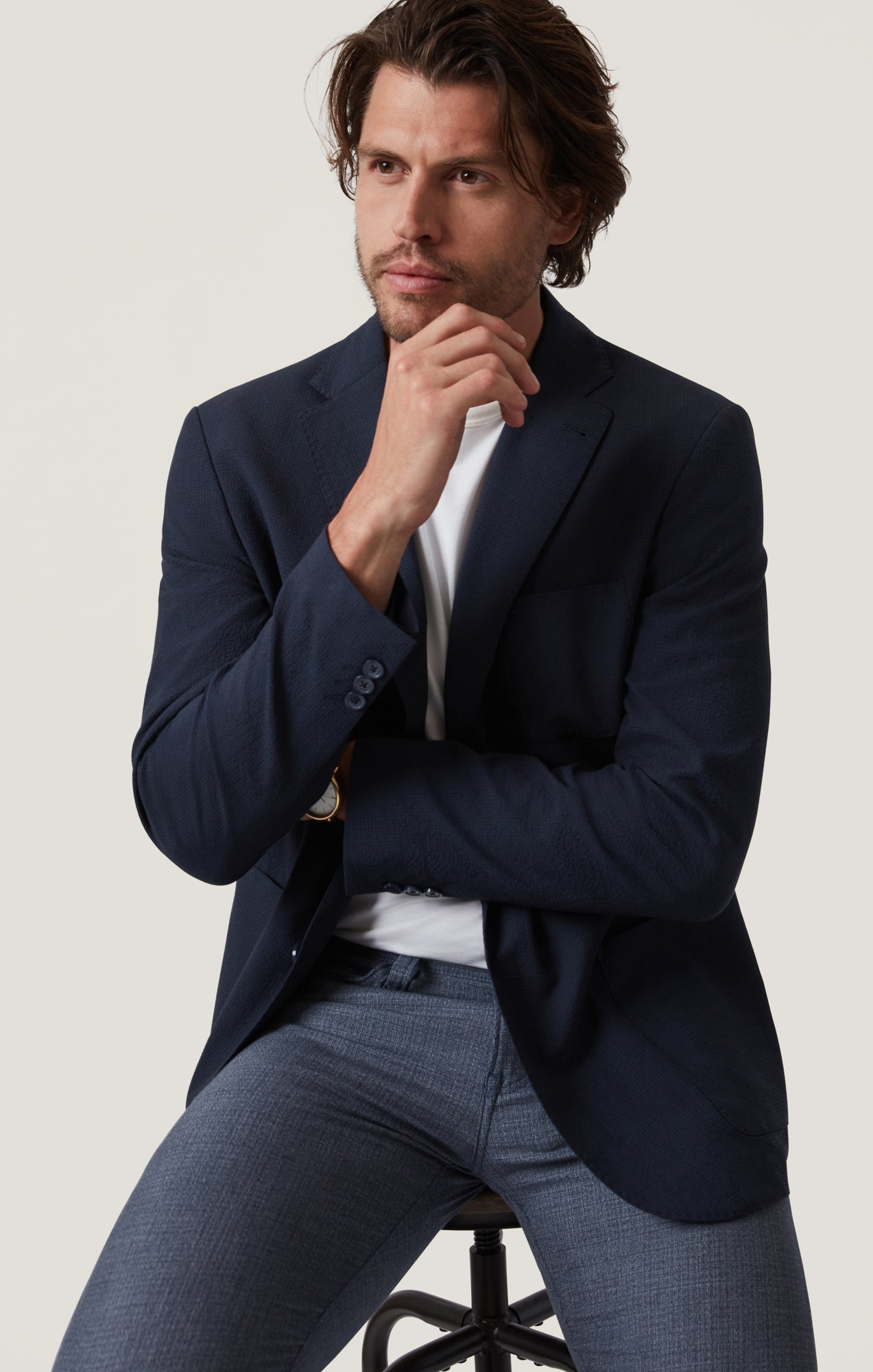 Matteo Seersucker Blazer in Navy