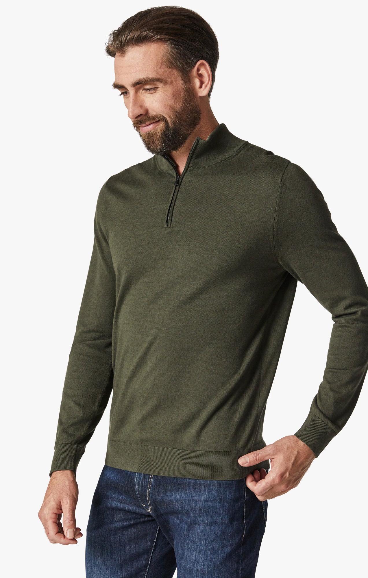 Quarter Zip Sweater In Forest Night Image 3