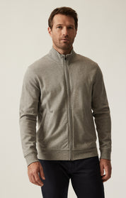 High Neck Zip-Up Sweatshirt In Grey Melange