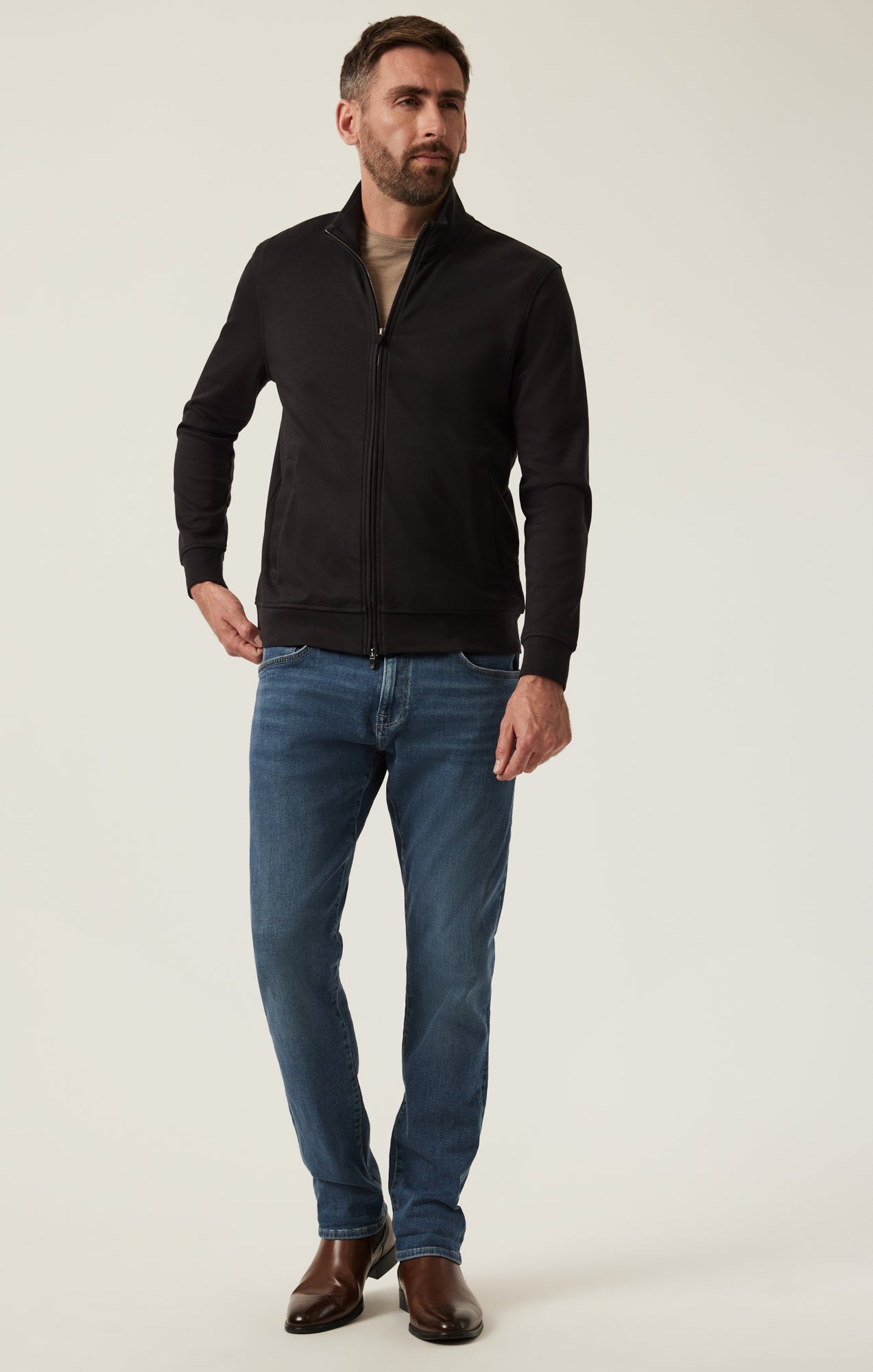 34 Heritage Men's High Neck Zip-Up Sweater In Black