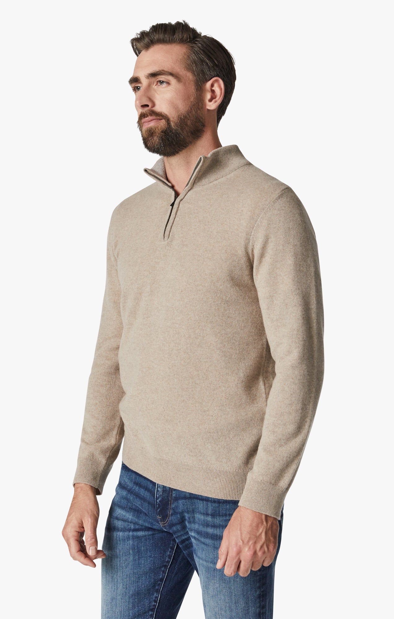 Cashmere Quarter Zip Sweater In Beige Image 3