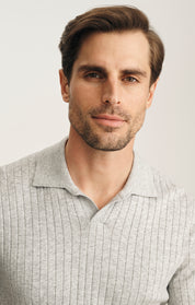 Melange Polo Sweater In Light Grey