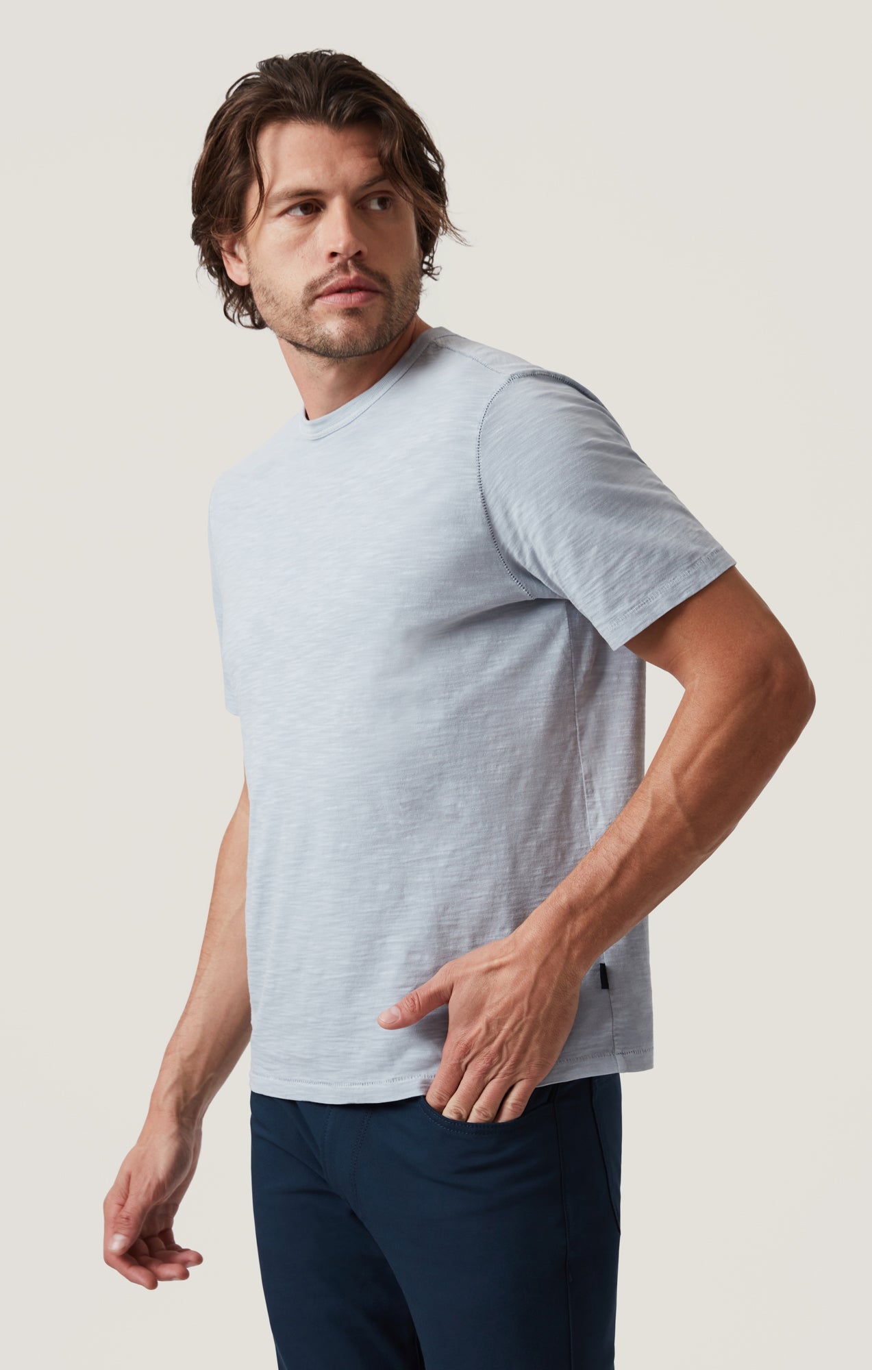 Slub Crew Neck T-Shirt in Blue Fog