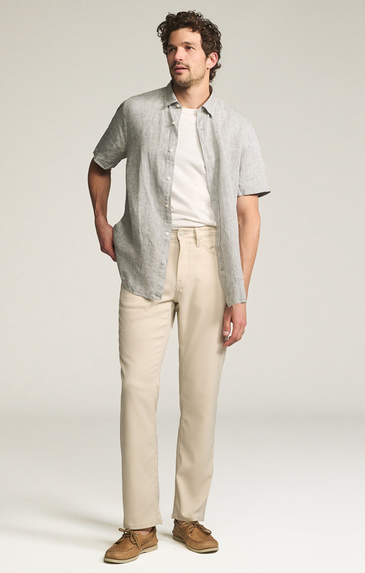 Men's Relaxed Straight Leg Pants in Cream Cross Twill, 42x36