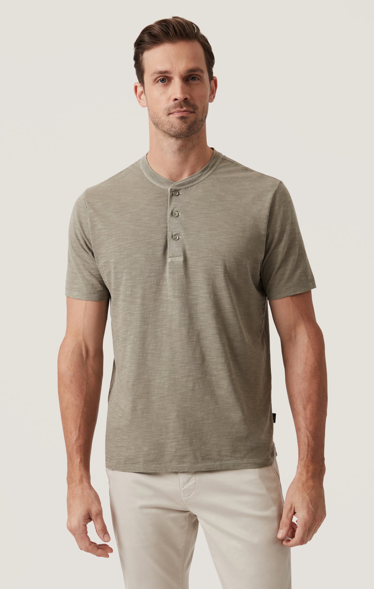 Slub Henley T-Shirt in Pastel Olive