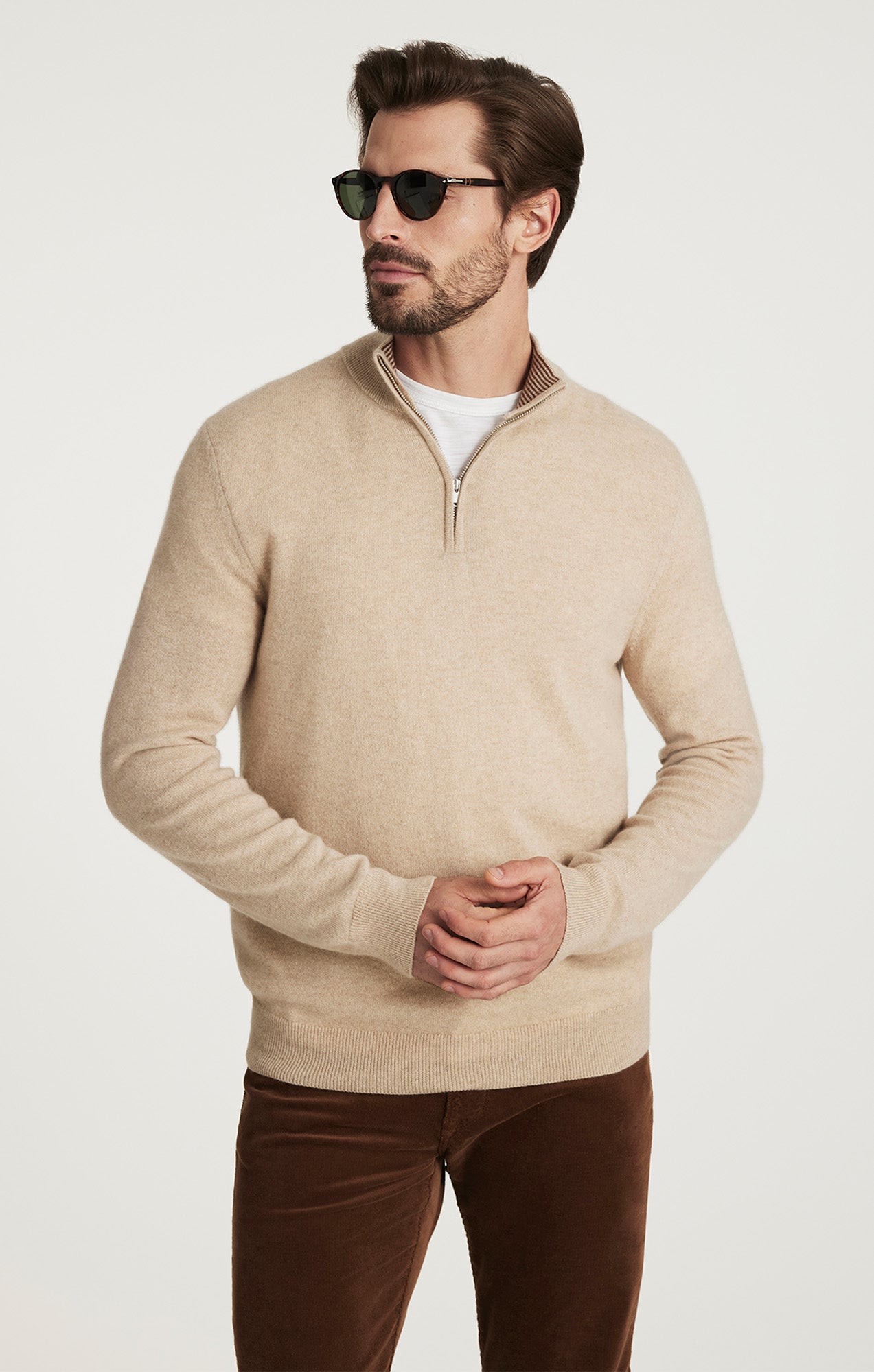 Cashmere Quarter Zip Sweater In Beige