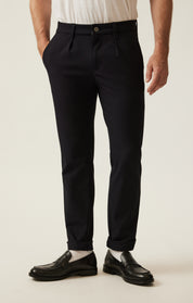 Lucca Pleated Leg Chino Pants In Navy Supreme