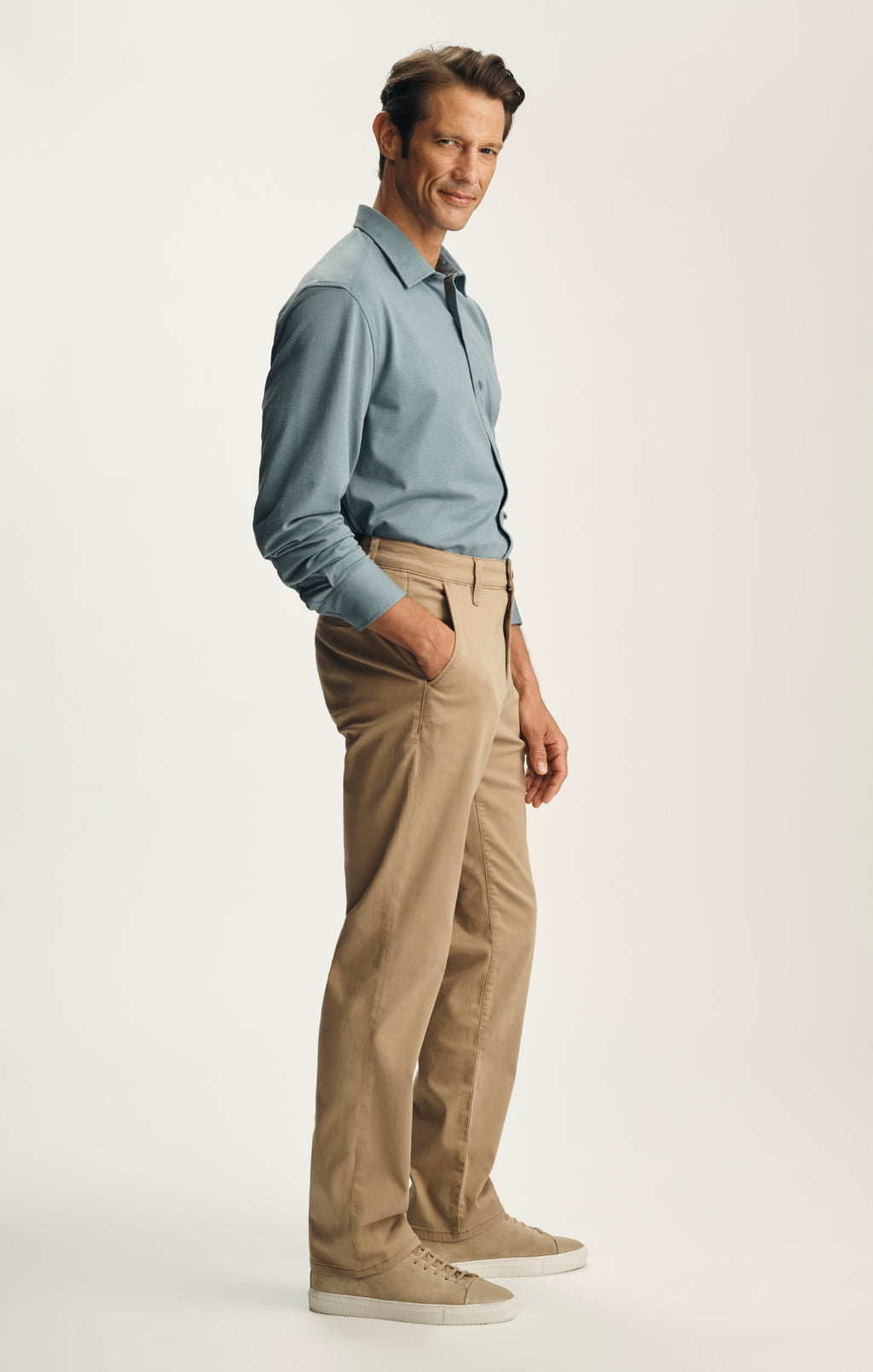 Charisma Relaxed Straight Chino In Khaki Twill