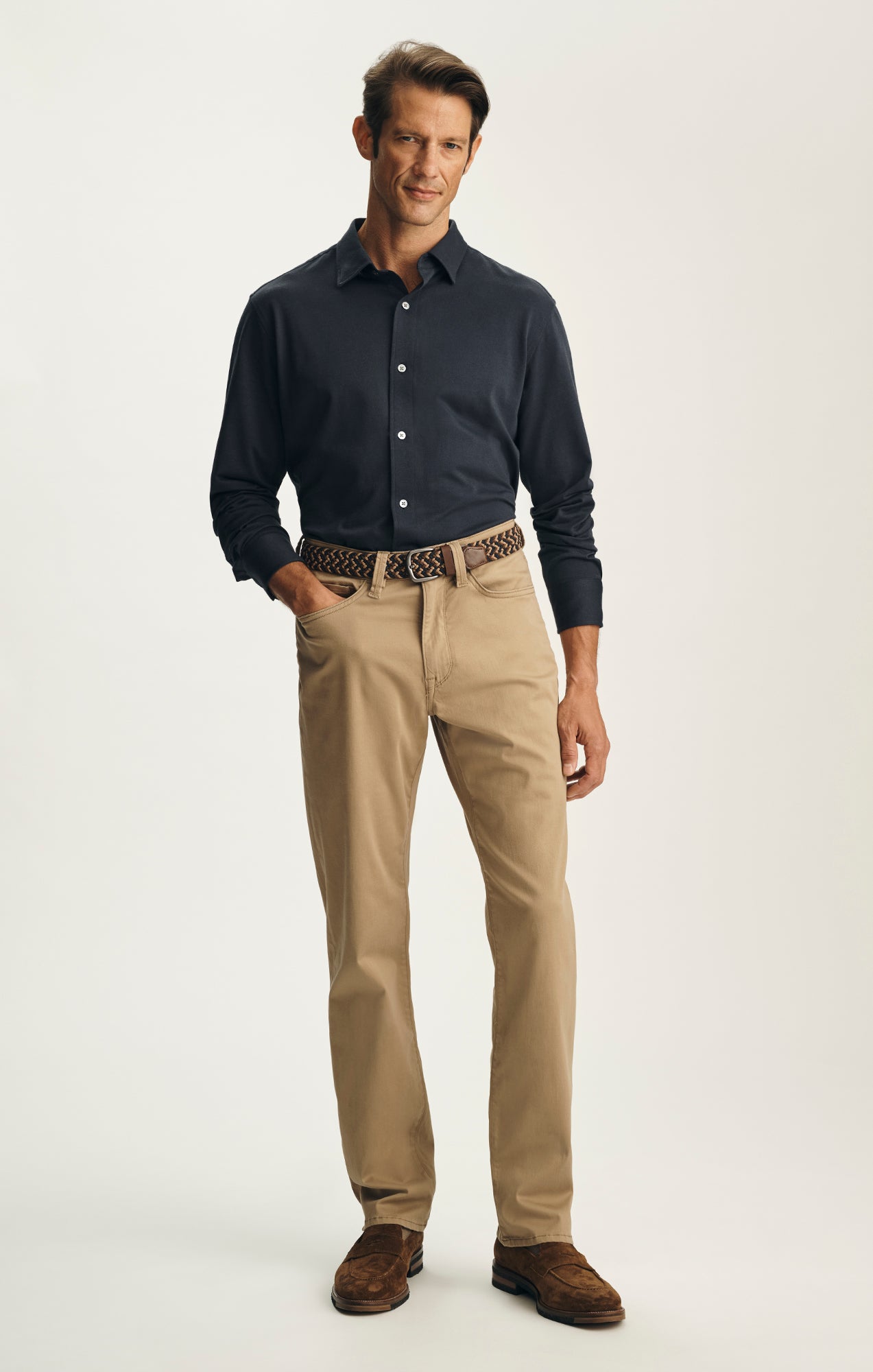 Charisma Relaxed Straight Pants In Khaki Twill