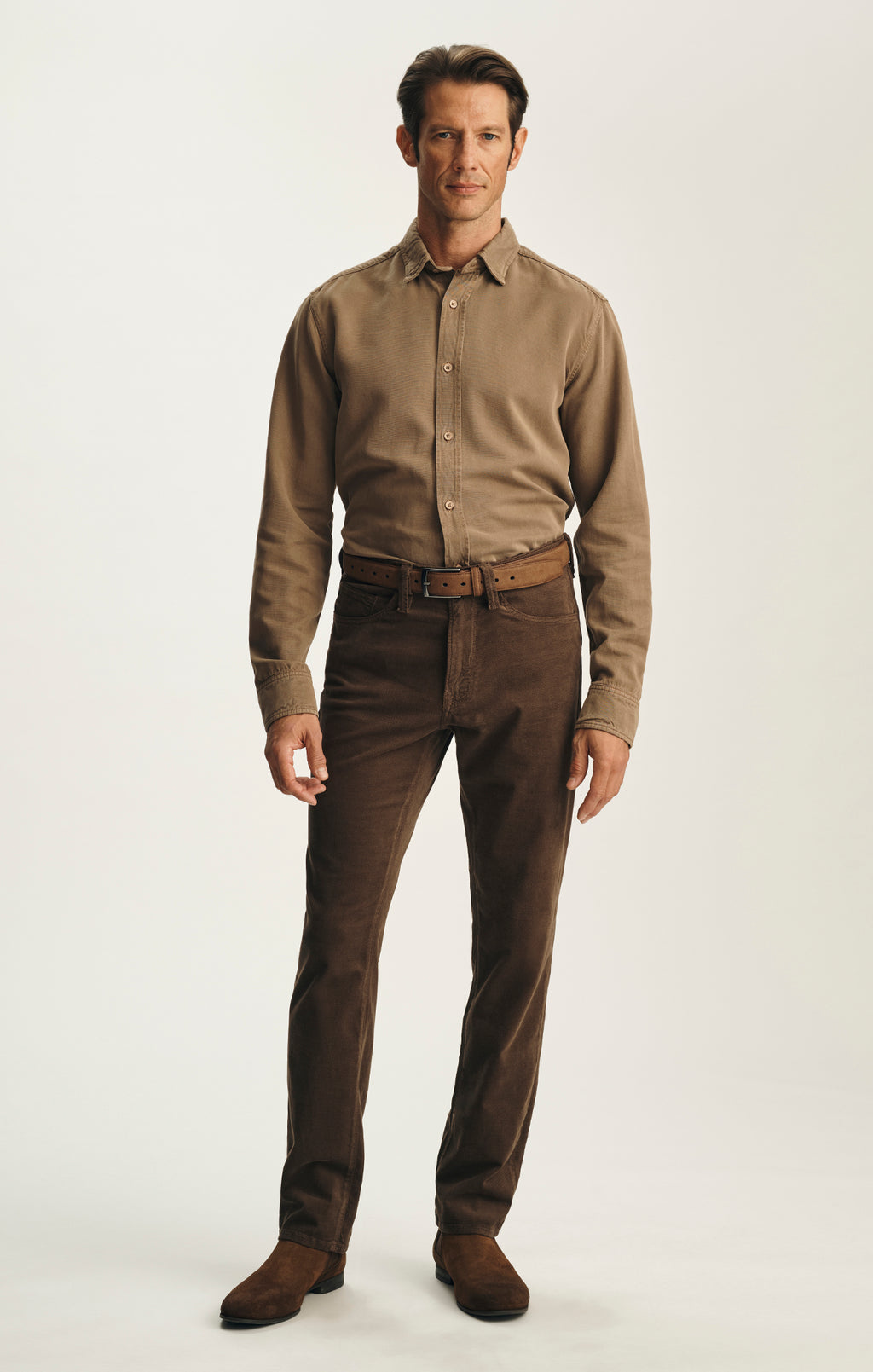 Charisma Relaxed Straight Pants in Khaki Diagonal Luxe