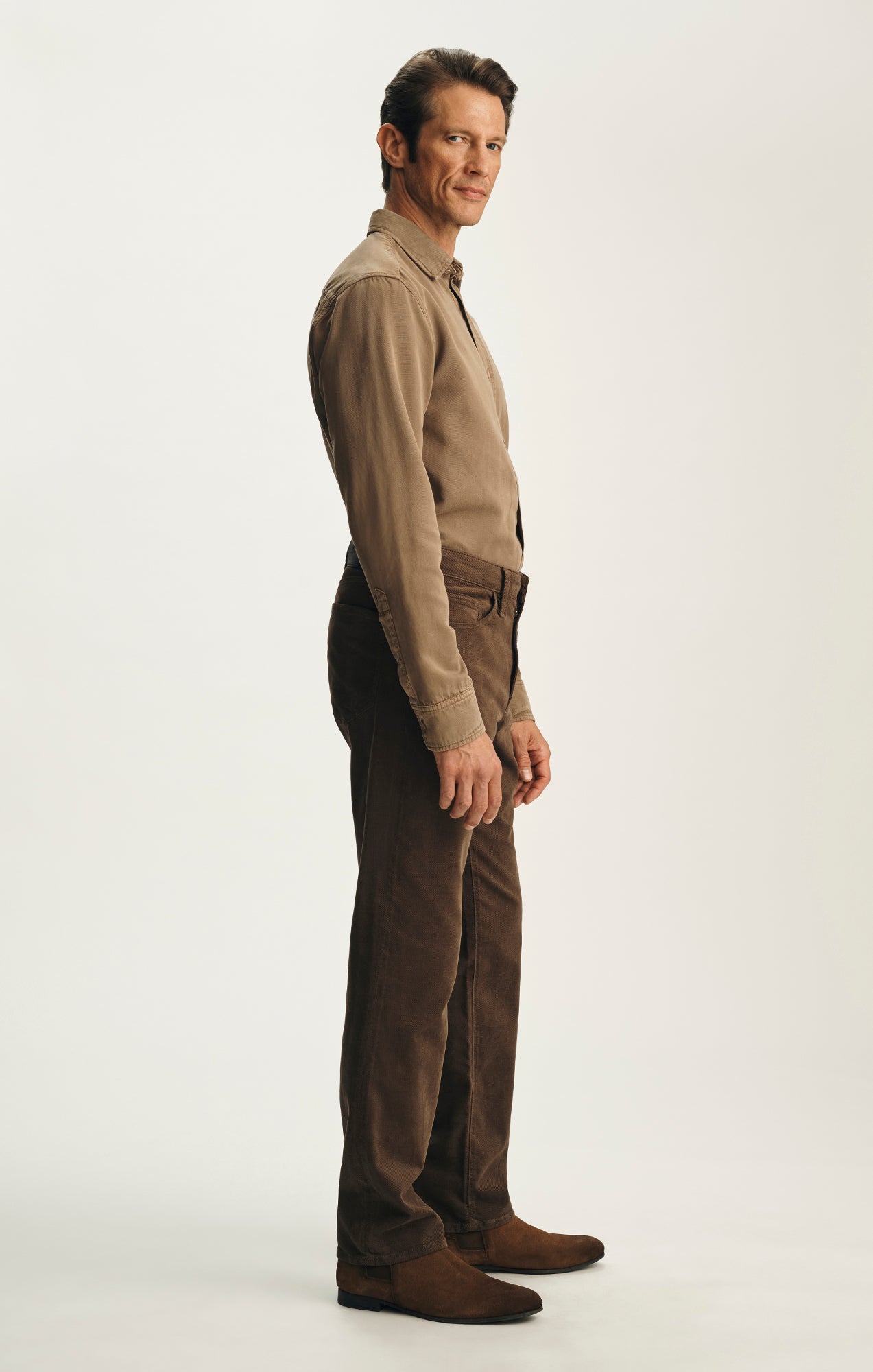 Charisma Relaxed Straight Pants in Khaki Diagonal Luxe