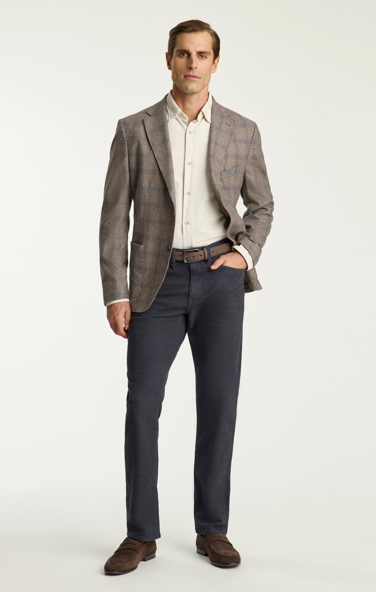 Charisma Relaxed Straight Pants in Navy Nailhead