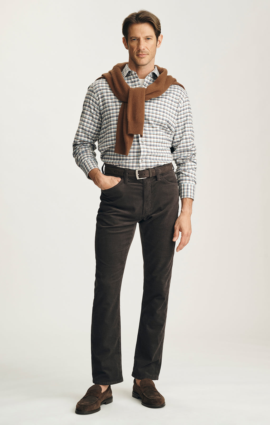 Courage Straight Leg Pants in Brown Diagonal Luxe