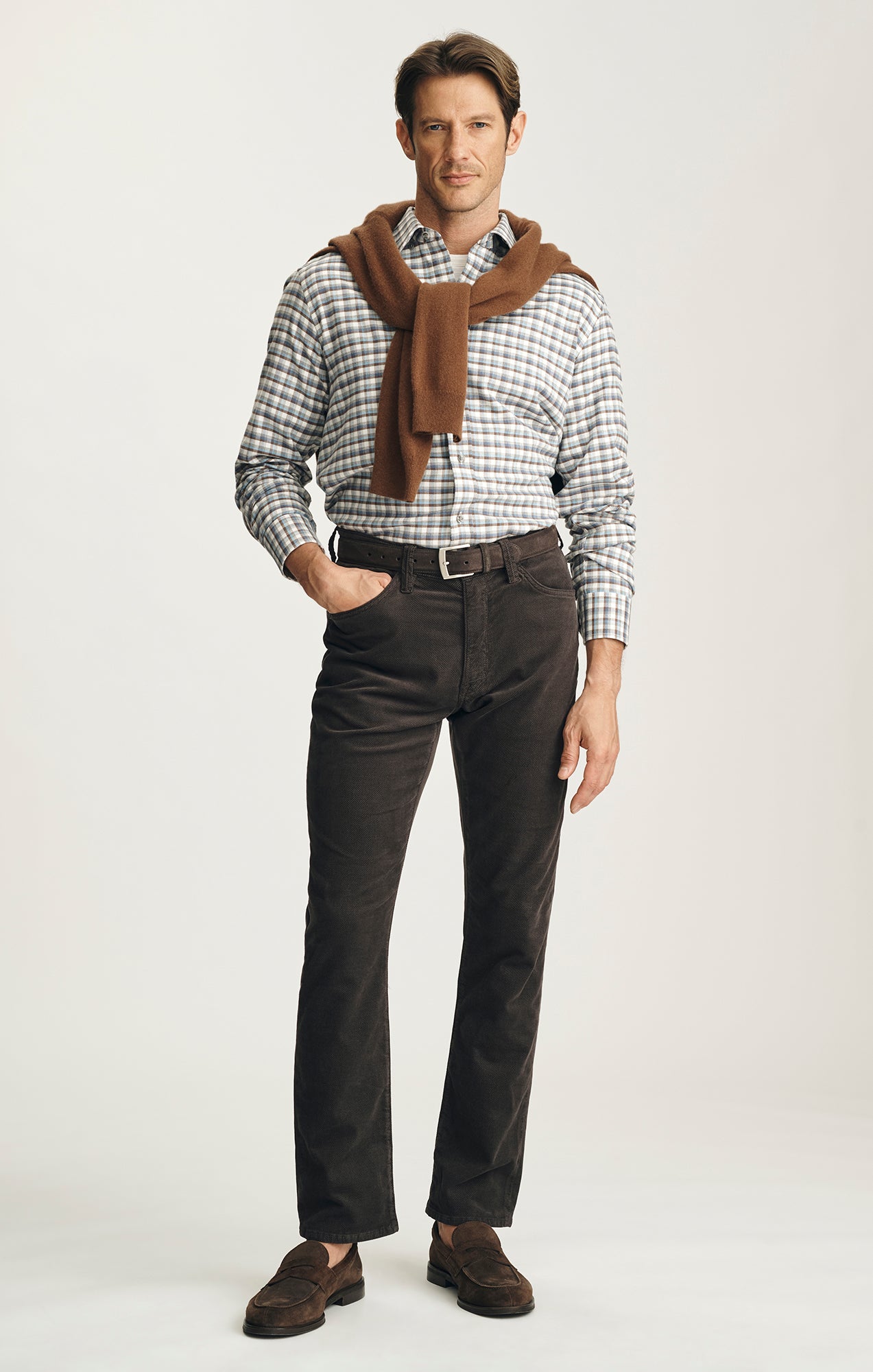 Courage Straight Leg Pants in Brown Diagonal Luxe