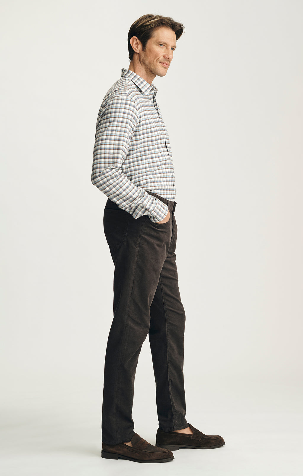Courage Straight Leg Pants in Brown Diagonal Luxe