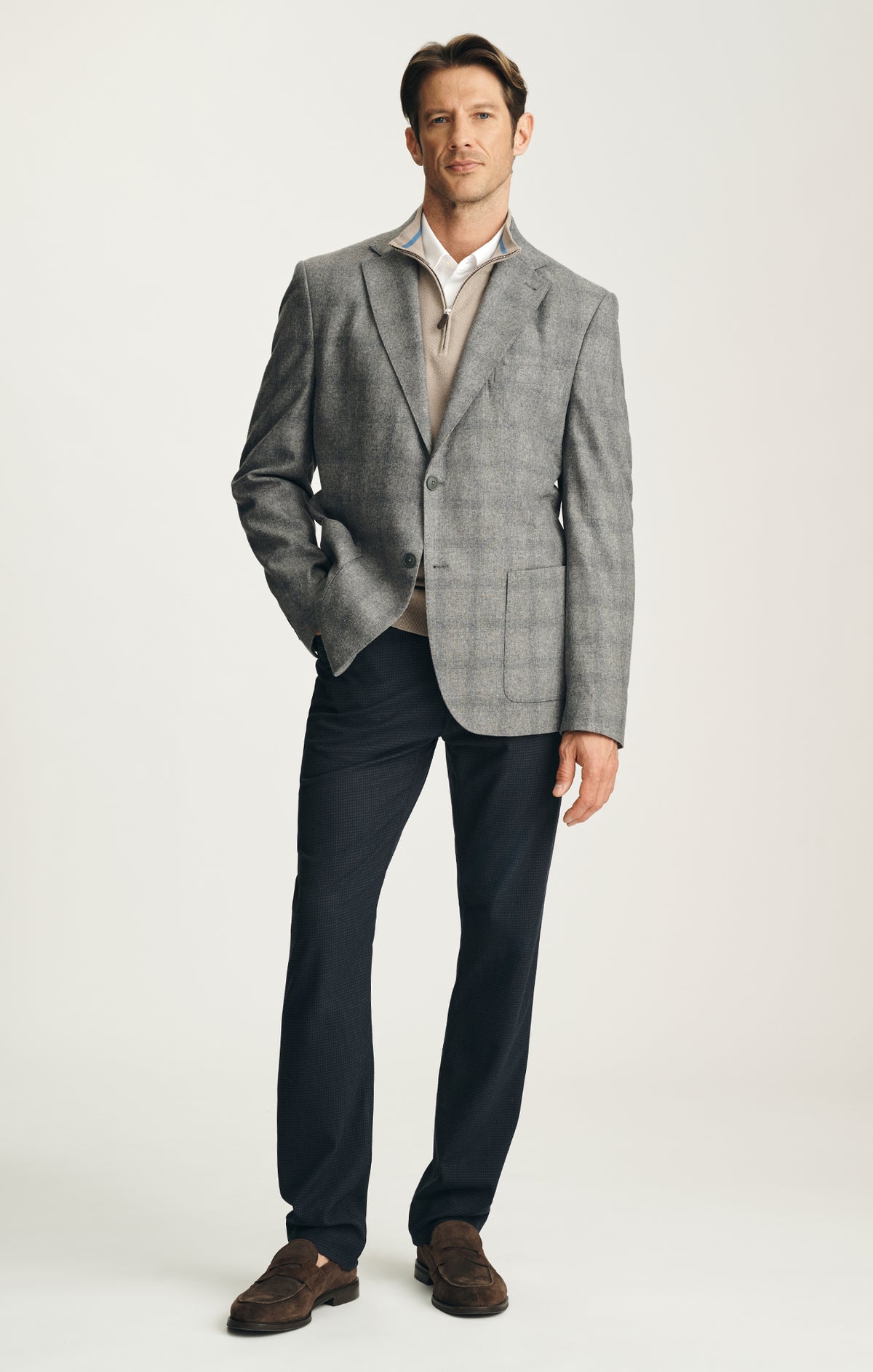 Matteo Checked Blazer in Grey Melange