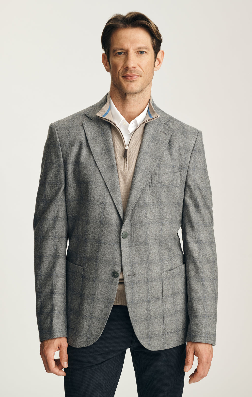 Matteo Checked Blazer in Grey Melange