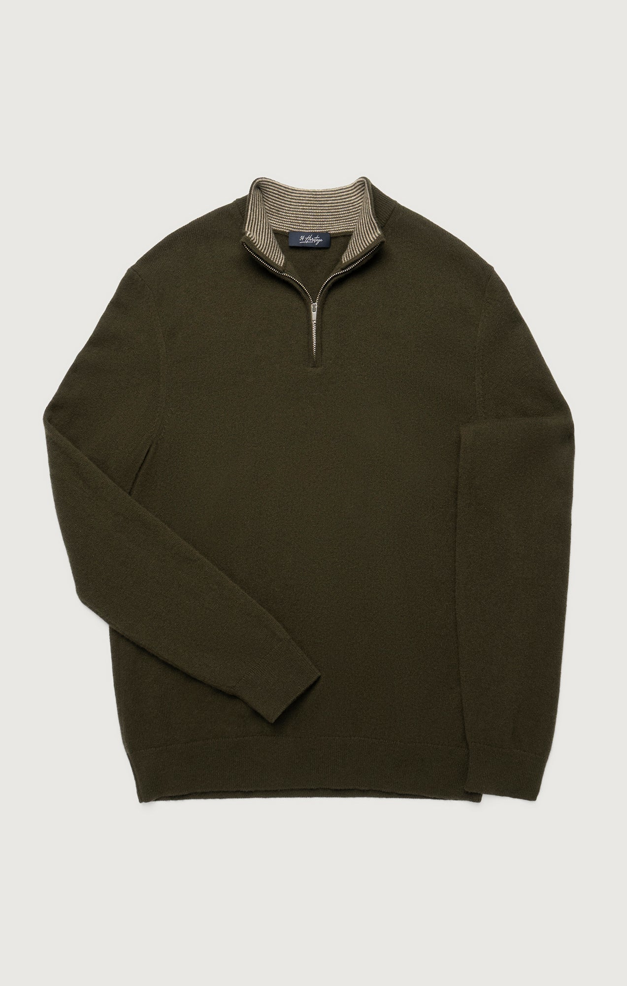 34 Heritage Men's Cashmere Quarter Zip Sweater In Khaki