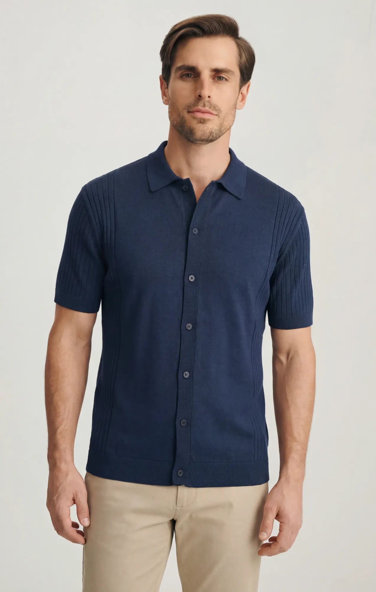 Button-Up Sweater In Dress Blues
