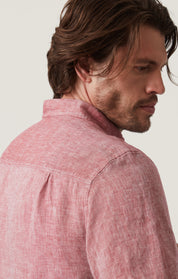 Linen Short Sleeve Shirt in Red