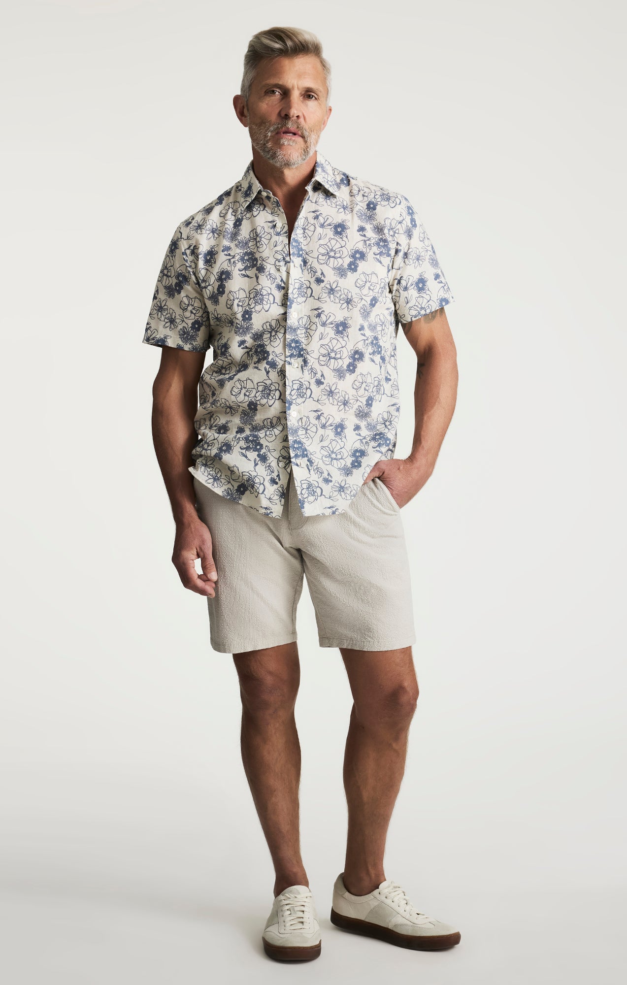 Flower Short Sleeve Shirt In Vintage Indigo