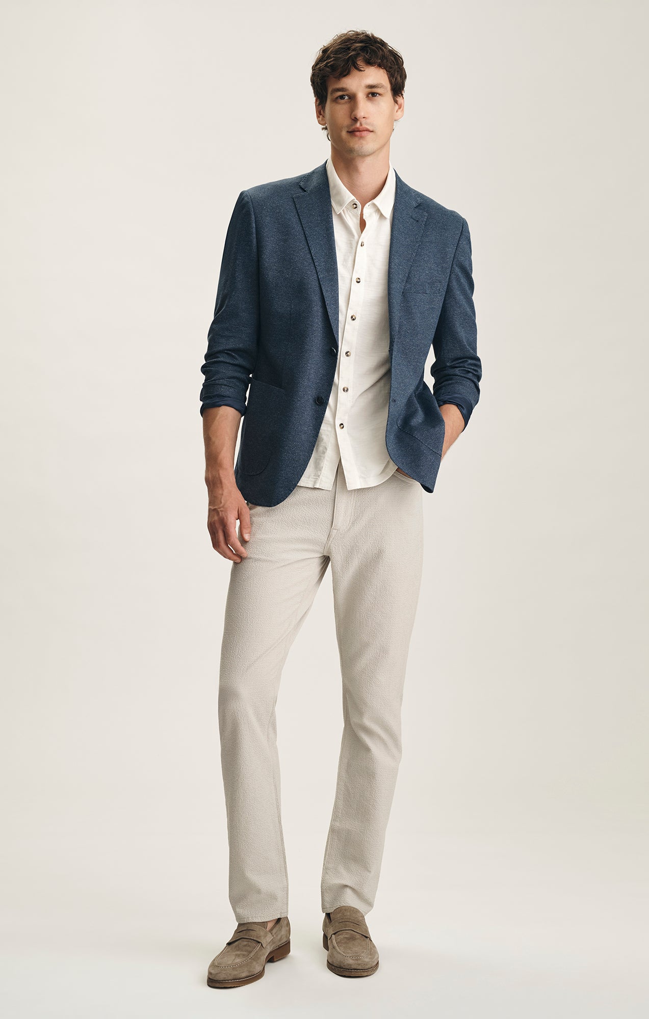 Courage Straight Leg Pants In Stone Seersucker